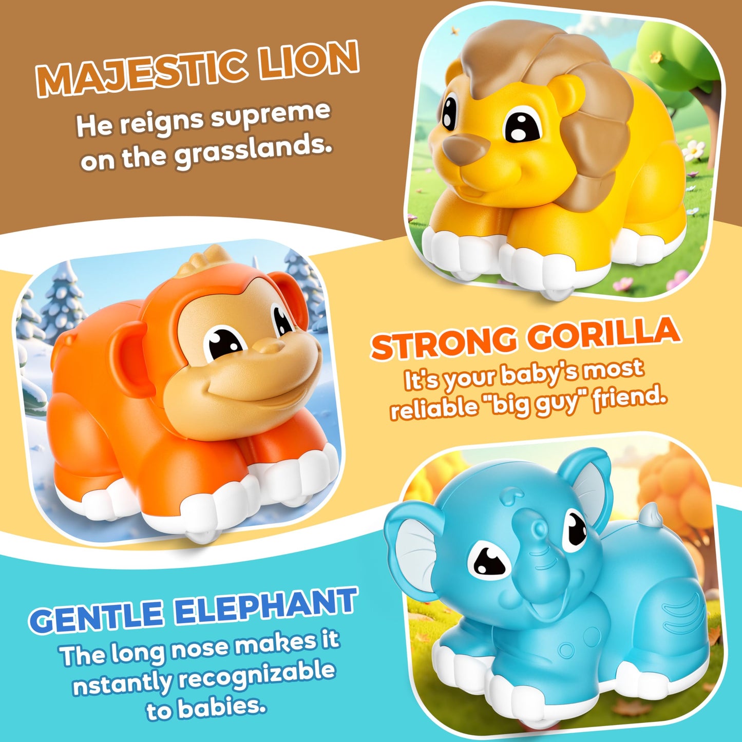Train Set for Toddlers w/Steam, Music & Lights - Electric Train Toy for Kids with Tracks Accessories, Includes 3 Animals Car: Lion Gorilla and Elephant, Gifts for 1-3 4 5 6+ Years Old Boys Girls