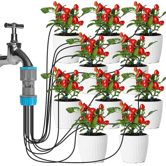 Automatic Drip Irrigation Kit 10 Drip Lines Lazy Plant Watering Tool for Potted Plants Adjustable Flow Rate Outdoor Indoor Garden Tool No Need for Manual Watering