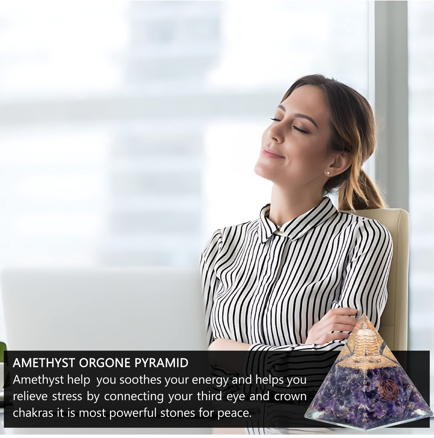 Amethyst Orgone Pyramid for Inner Peace & Calm | Orgonite pyramids with Copper Coil and Crystal Quartz for Chakra Protection