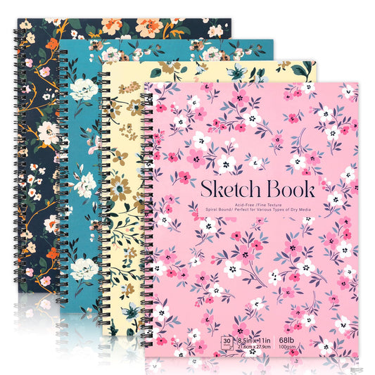 4 Pack Sketch Book, 8.5 x 11Inch Sketchbook, 68lb/100gsm Spiral Bound Sketch Pad, Acid Free Art Supplies Drawing Painting Sketching Paper for Woman Artists (30 Sheets Each)