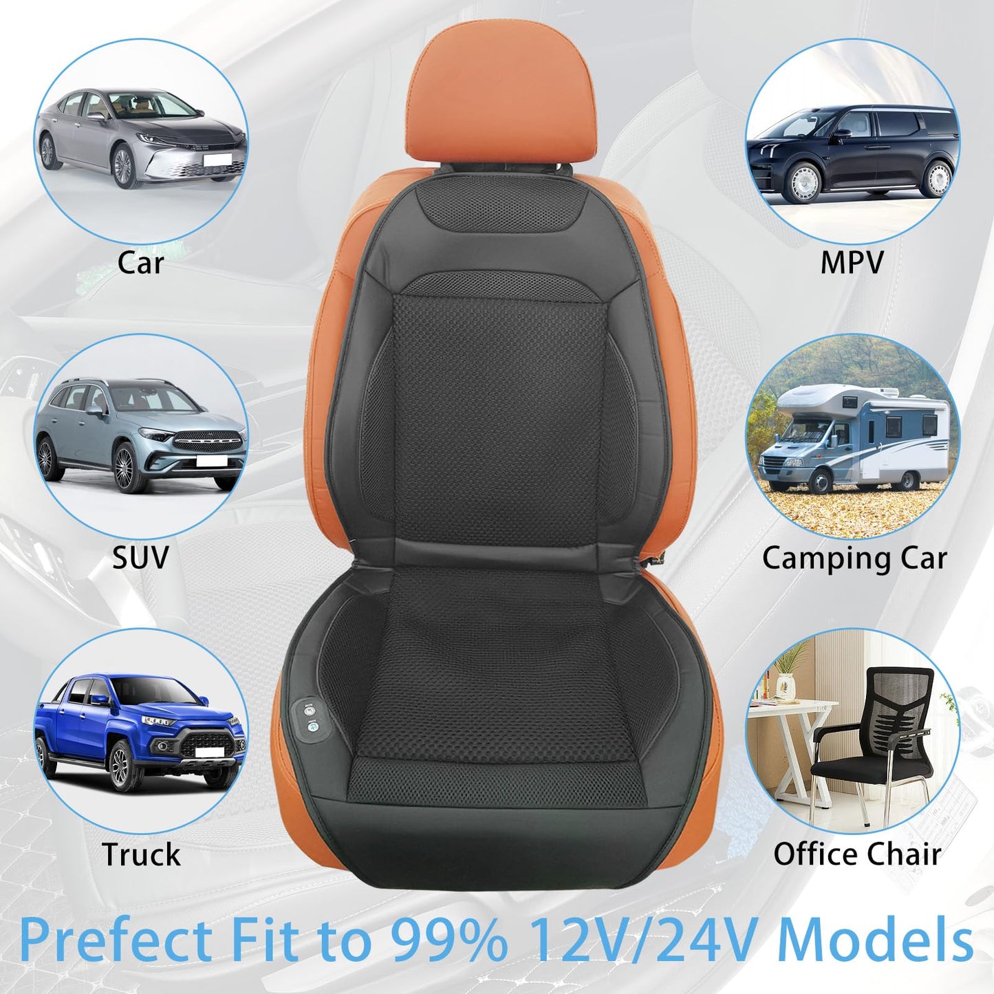 LANZMYAN Upgraded Cooling Car Seat Cover,12V-24v Ventilated Car Seat Cushion with 20 Fans Cooling System,Summer Winter Universal Full Back Seat Cover for Automobile SUV Truck (2 in 1 Function)