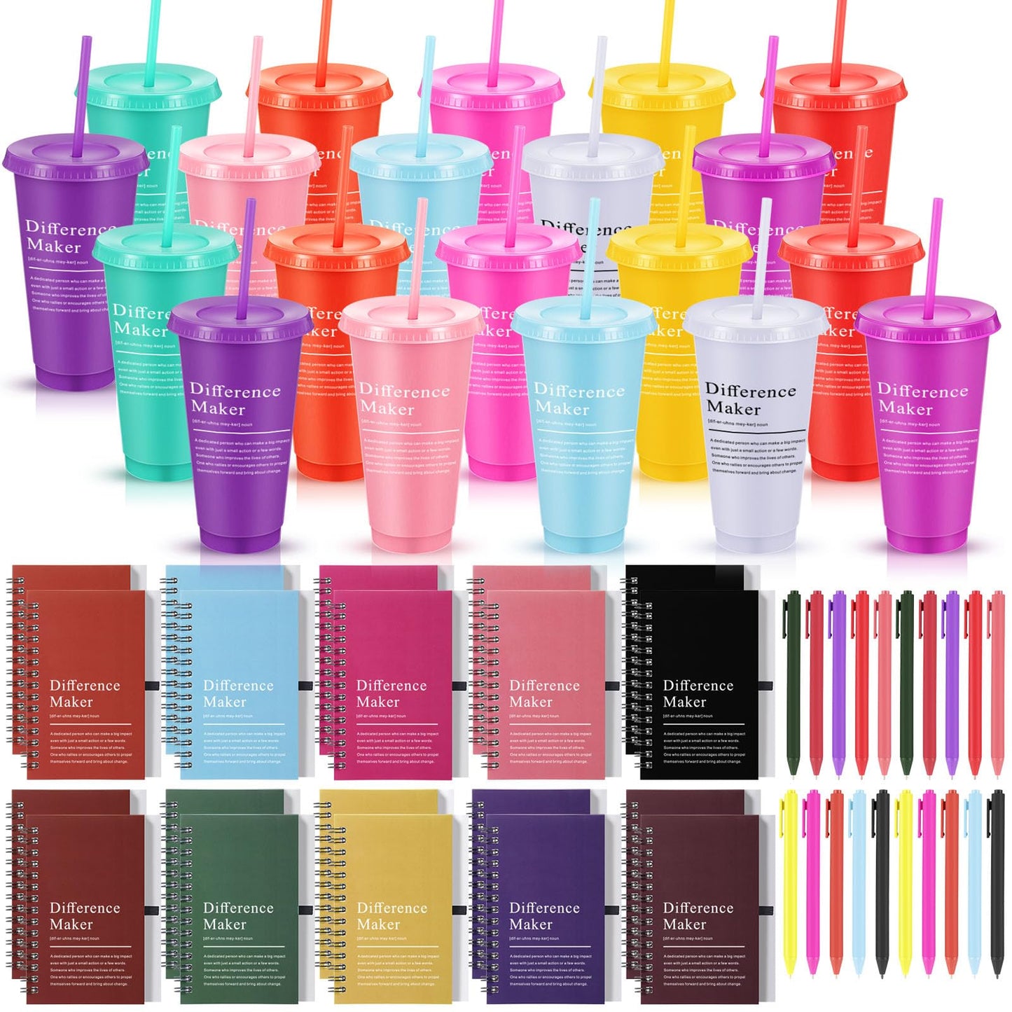 Marspark 20 Sets Difference Maker Gifts for Women Men, Employee Appreciation Gifts Bulk Inspirational Thank You Cup Motivational Notebooks with Pen for Team Teacher Coworker Office (Colorful)