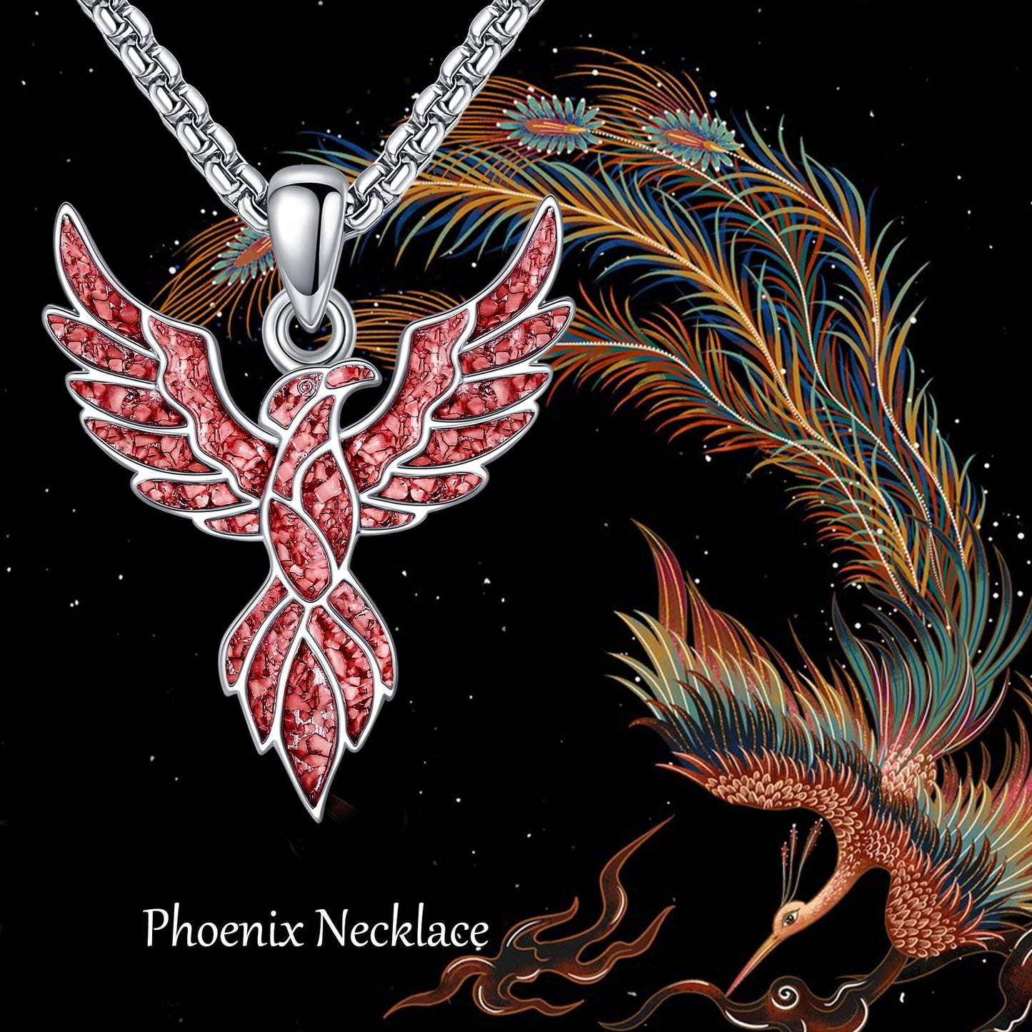 HKPATOP Phoenix Necklace 925 Sterling Silver Red Turquoise Pendant Necklace Phoenix Jewelry Gifts for Women Men