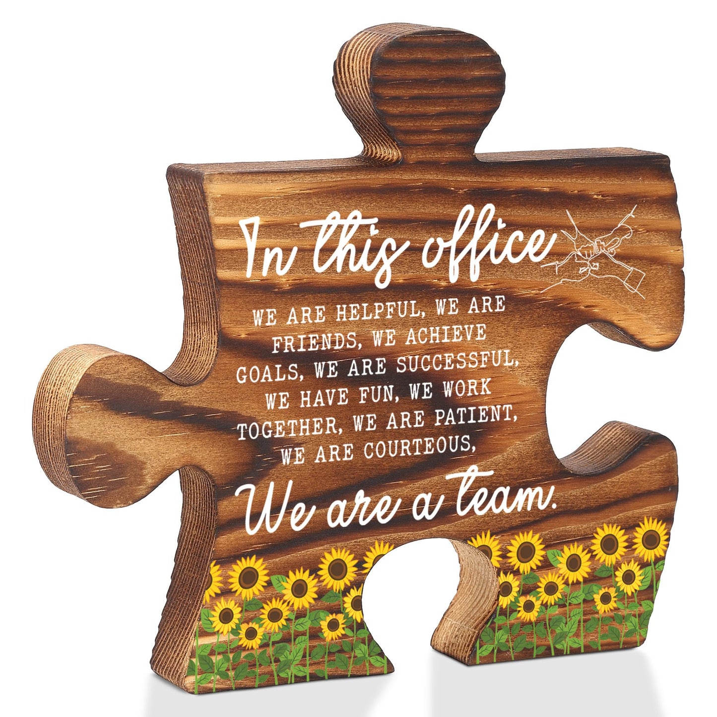 In This Office Puzzle Desk Sign with Sunflowers, Teamwork Quote Office Decor Gift for Coworkers Boss, Inspirational Thank You Gift for Colleagues Women Men, Work Desk Display Plaque - FSE369