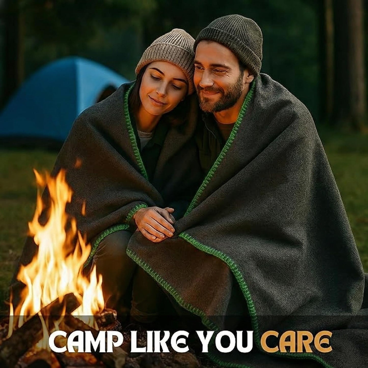 Wool Camping Blanket - 70% Wool Heavy-Duty Military Style Throw, Warm & Washable, Fire Retardant Cover for Emergency, Survival & Outdoor Use - Perfect for Camping, Car, Home & Hiking, Grey 62x84