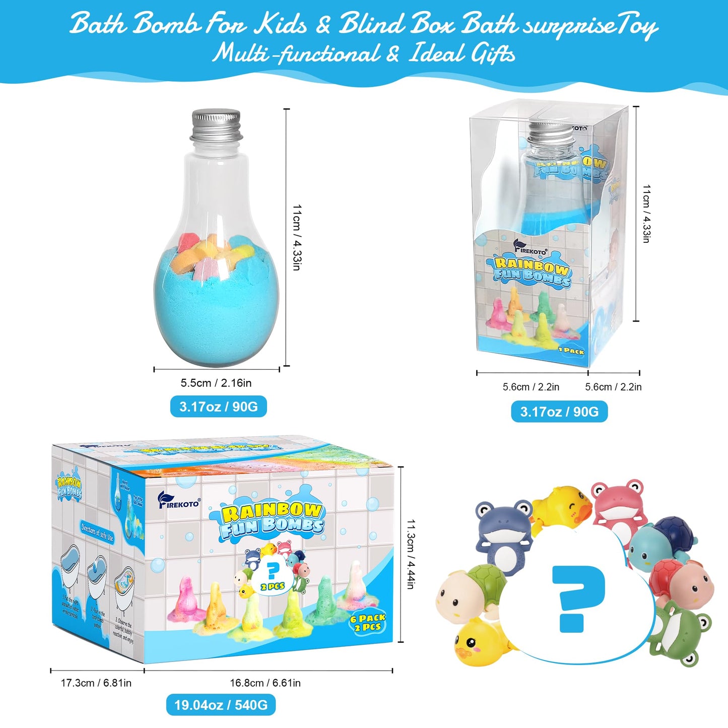 Firekoto Magic Potion Bath Toy for Kids, 6 Bottles Color Fizz Science Kit with 2 Surprise Toys, Fun Pour & Play Bath Bomb Set for Boys Girls
