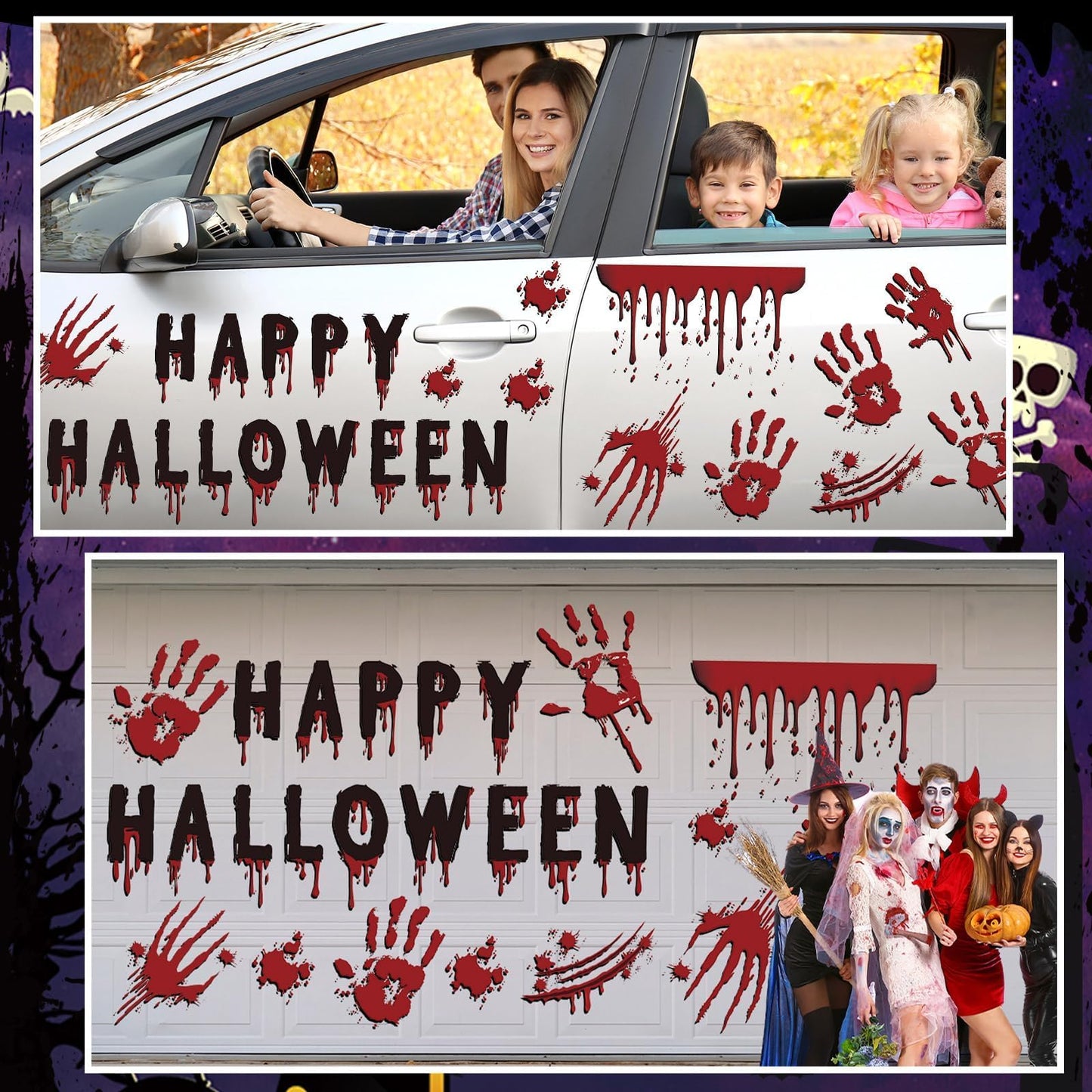 25Pcs Halloween Garage Magnets Door Decorations Happy Halloween Scary Bloody Handprint Spooky Magnetic Refrigerator Stickers Holiday Magnet Large Decals for Halloweens Outdoor Car Party Decor