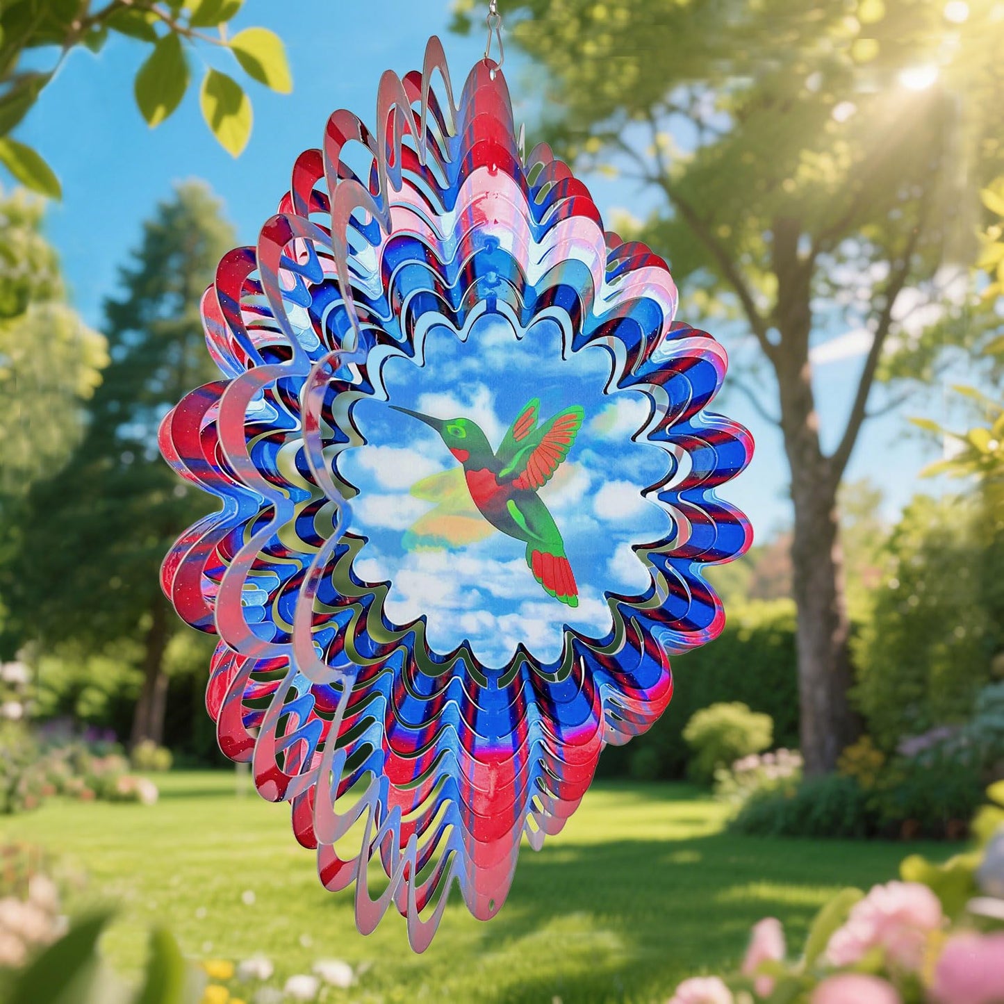 Eiryhope Hummingbird Animated Wind Spinner - 12In 3D Kinetic Hanging Sculpture, Creates Flying Hummingbird Animation Effect | Outdoor Garden Yard Decor, Unique Gift for Mom/Dad/Women/Men & Christmas
