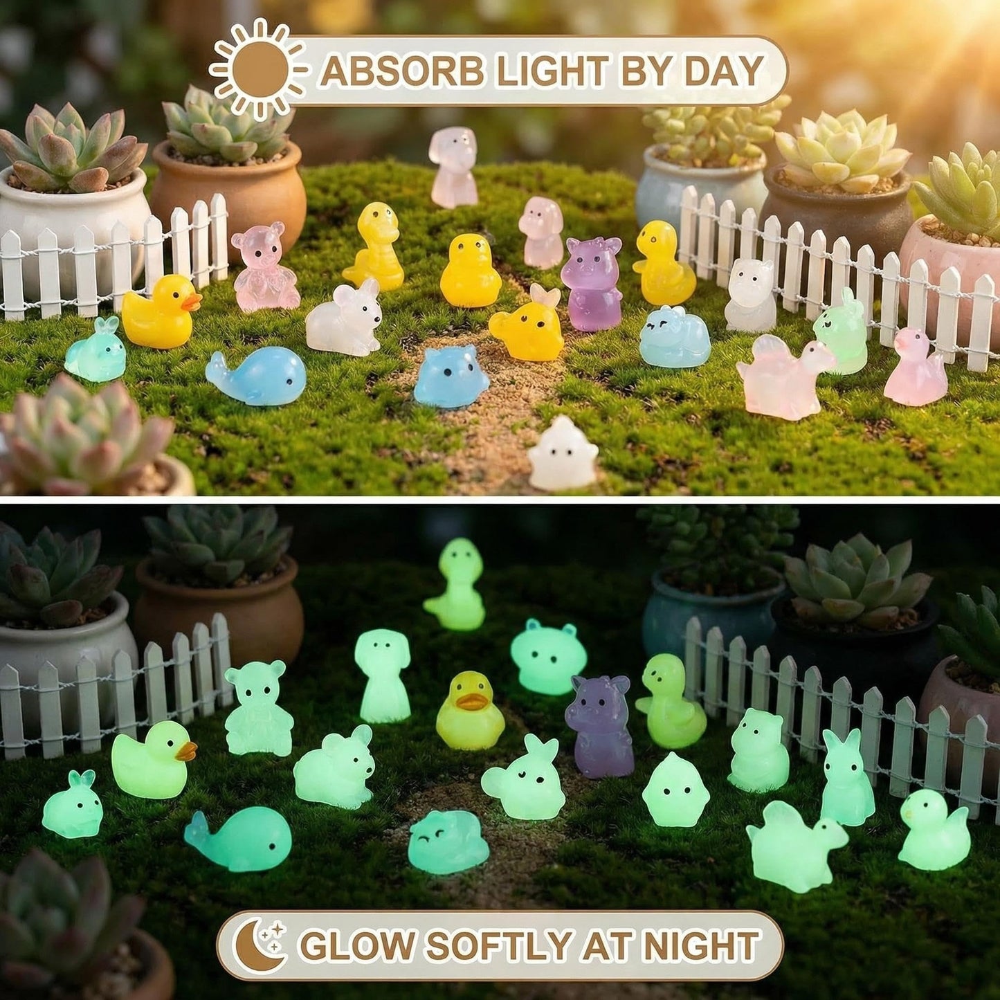 Giasy_Fortune 100Pcs Mini Glow in The Dark Animal Resin Models Mystery Resin Animals Blind Bag DIY Fairy Garden Accessories Aquarium Landscape Bonsai Dollhouse Decor