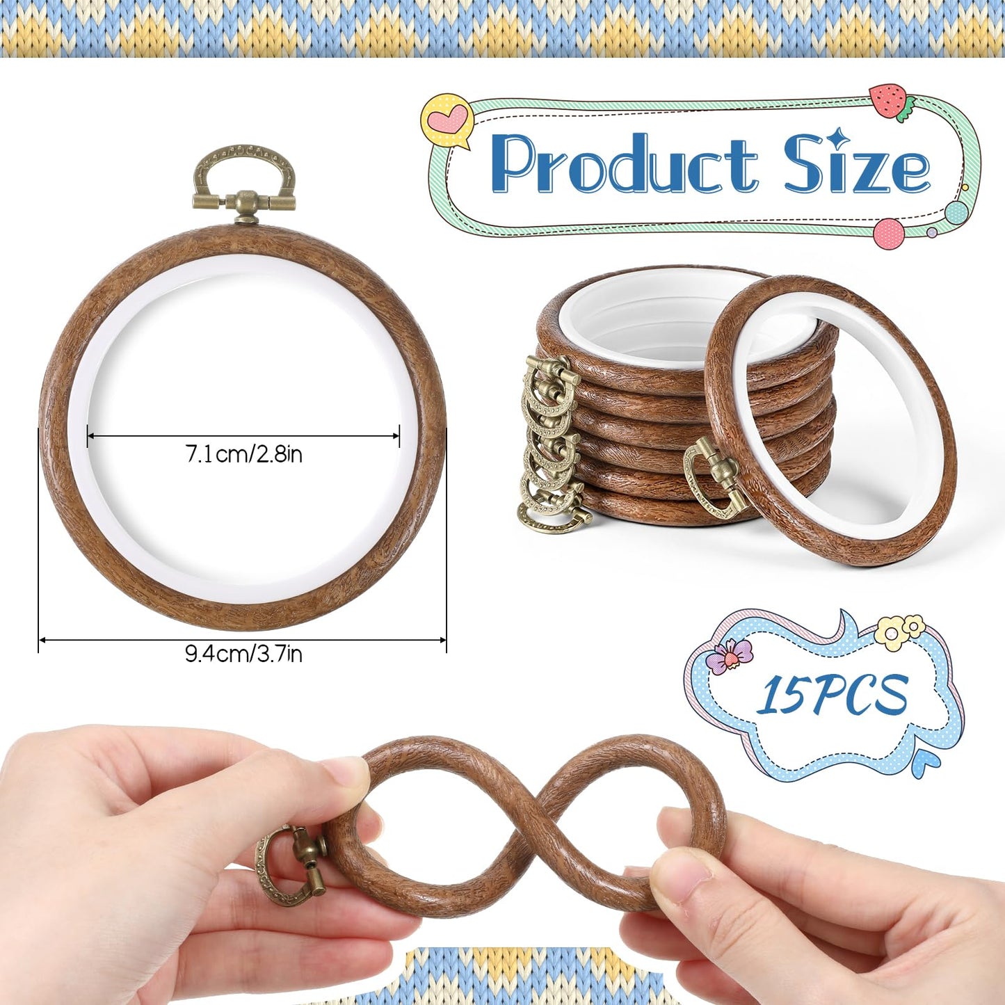 Yuanan 15 PCS 3 Inch Embroidery Hoops, Decorative Imitated Wood Cross Stitch Hoops Small Embroidery Hoop Bulk Embroiderys Hoop Circle Embroiderys Frame for DIY Art Craft Sewing Hanging Ornaments