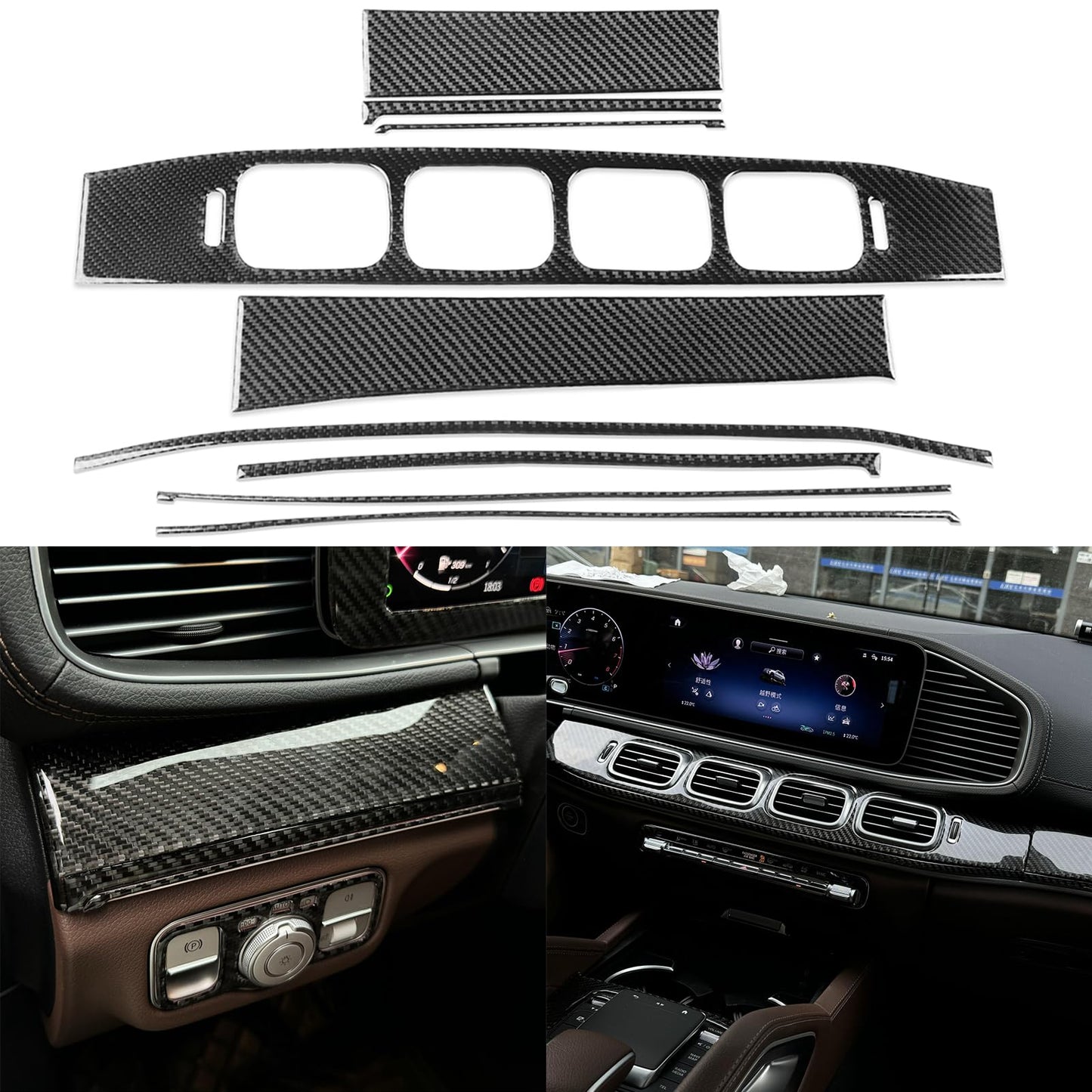 NVCNX Carbon Fiber Accessories for Mercedes Benz GLE 350 450 450e 580 53 63 S AMG/GLS 450 580 63 AMG 2020 2021 2022 2023 2024 2025 2026 Dash Panel Cover Interior Trim Thick Overlay Sticker Decal 9PCs