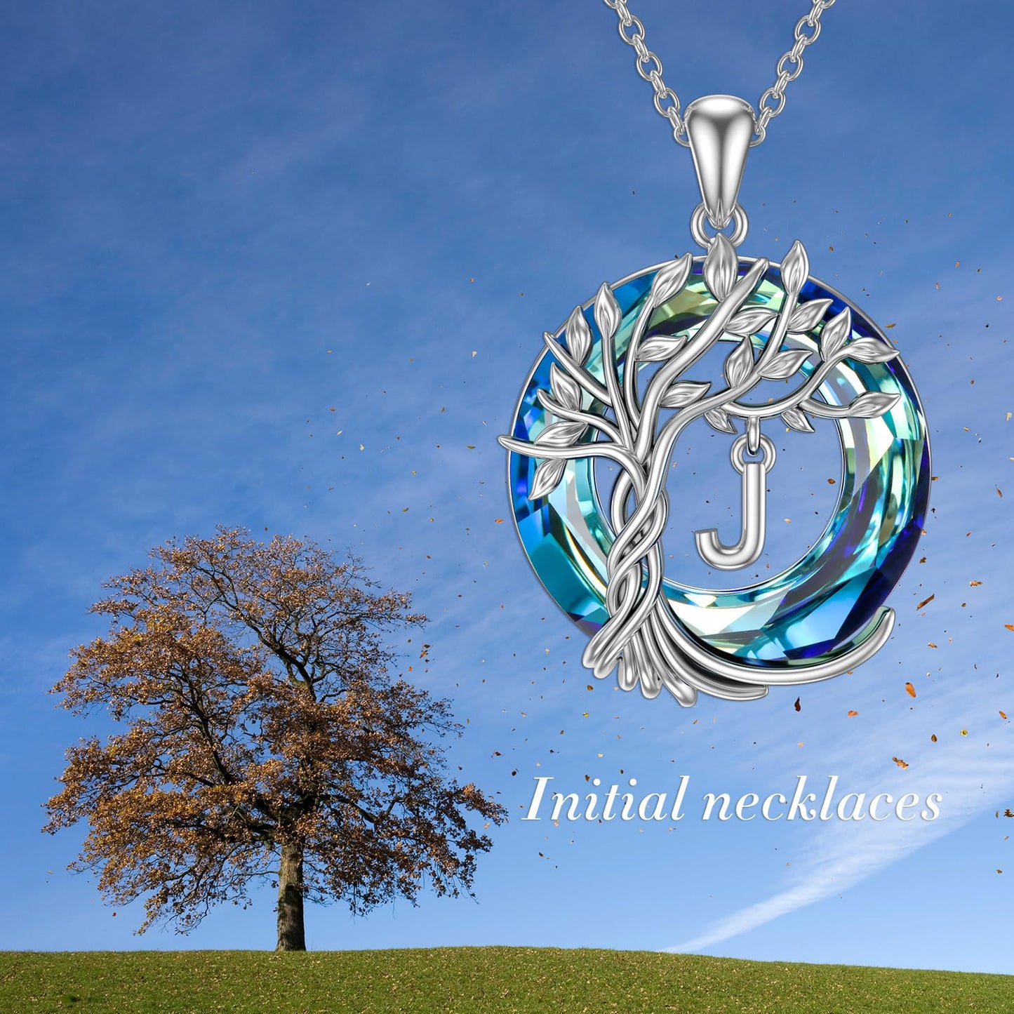 TOUPOP Tree of Life Initial Necklace Gifts for Women Sterling Silver Initial J Letter Jewelry Irish Crystal Pendant Birthday Gifts for Women Her Mom Wife Daughter