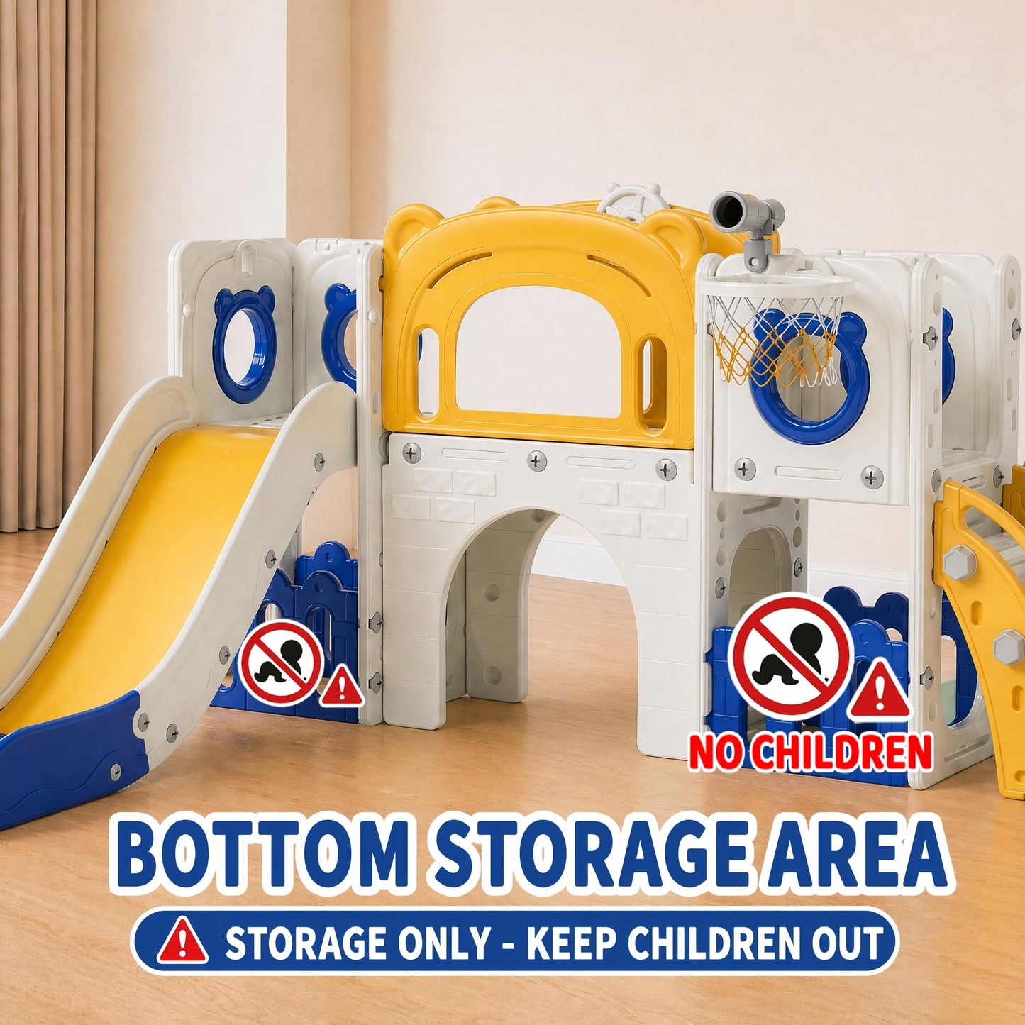 Arlopu 10-in-1 Large Toddler Slide Set, Kids Slide Climber Playset with Drawing Board, Basketball Hoop, Sturdy Baby Playground, Indoor Outdoor Playhouse for Boys and Girls Upgraded (Yellow & Blue)
