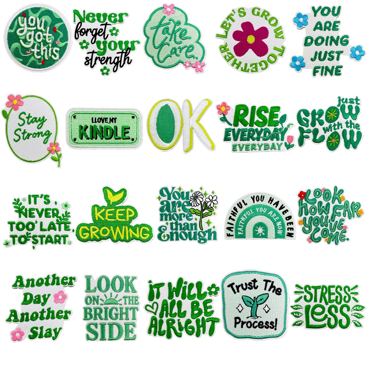 Xandova 20 Pcs Positive Affirmation Iron on Patches, Phrase Embroidered Appliques Sew on Patches for Bags, Jackets, Jeans, Clothes DIY Patches