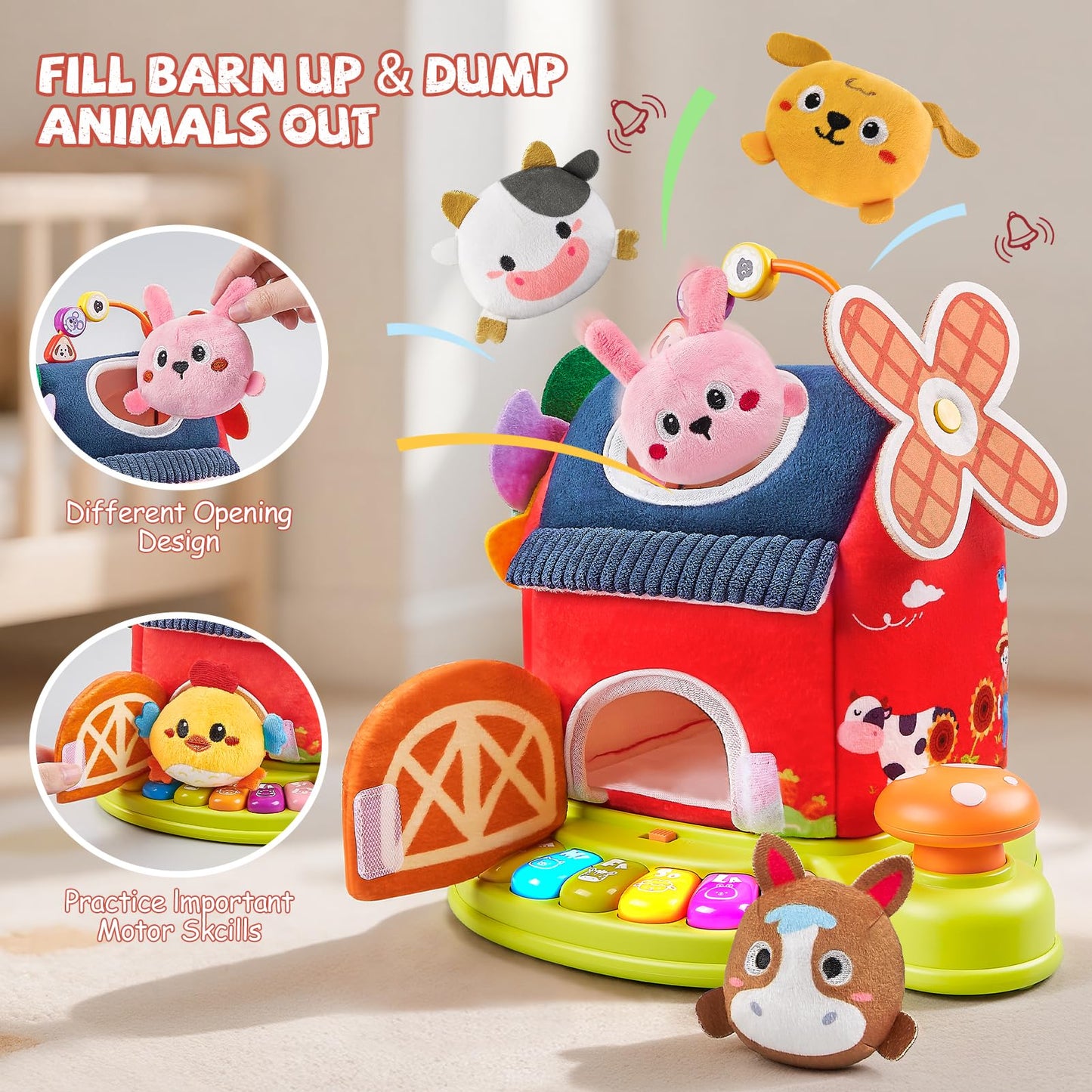 Ozega Baby Toys 6-12 Months, Musical Toys for 1 Year Old, Stuffed Farm Animals for Baby, 6 7 8 9 10 12 Month Old Baby Boy Girl Gifts, Sensory Montessori Toys for 1 Year Old