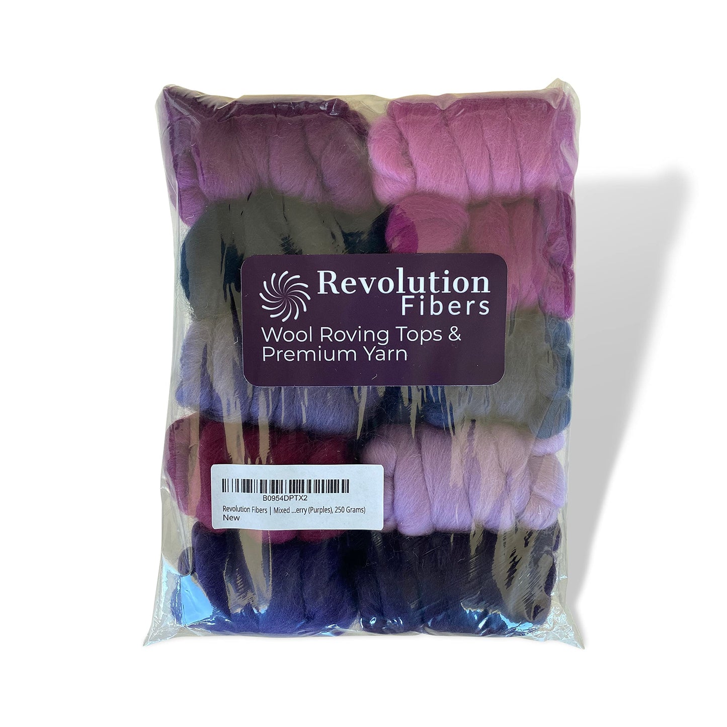 Revolution Fibers | Mixed Merino Wool Variety Pack | Perfect Wool Roving for Spinning, Needle Felting, Wet Felting, Weaving and Crafting (Very Berry (Purples), 250 Grams)