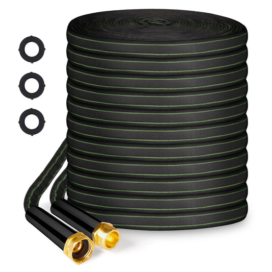 Garden Hose 50ft Flexible Water Hose Non-Expandable High Pressure Kink-Free Leakproof Durable Portable Lightweight Outdoor Yard Lawn Black Fabric Watering Hose with 3/4" Aluminum Fittings