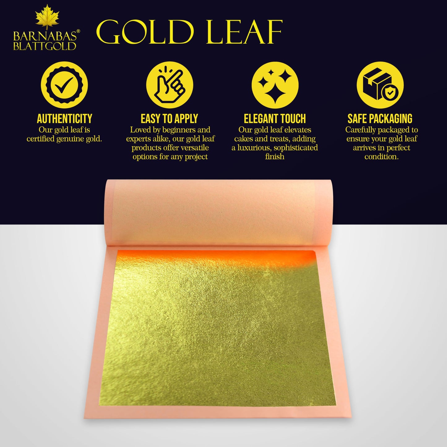 Barnabas Blattgold Gold Leaf -24K Real Gold [25 Sheets, 3.1 inches] - Loose Sheet for Painting, Arts and Crafts