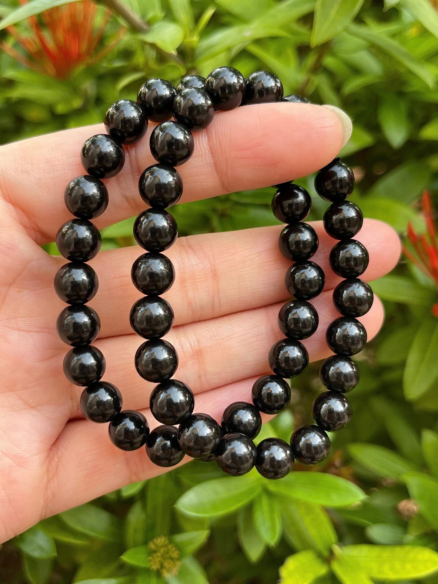 GAF TREASURES Black Obsidian Crystal Bead Bracelet 8mm, Genuine Black Obsidian Stretch Gemstone Bracelet, Healing Crystal Bracelet, Gift for Men & Women (1)