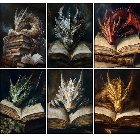 6 Pack Paint by Numbers Kit for Adults Beginners - 12x16 Inch Dragon and Book Adult Paint by Number Kits on Canvas, Dragon DIY Acrylic Oil Number Painting Kits for Adults, Perfect for Gift Home Decor