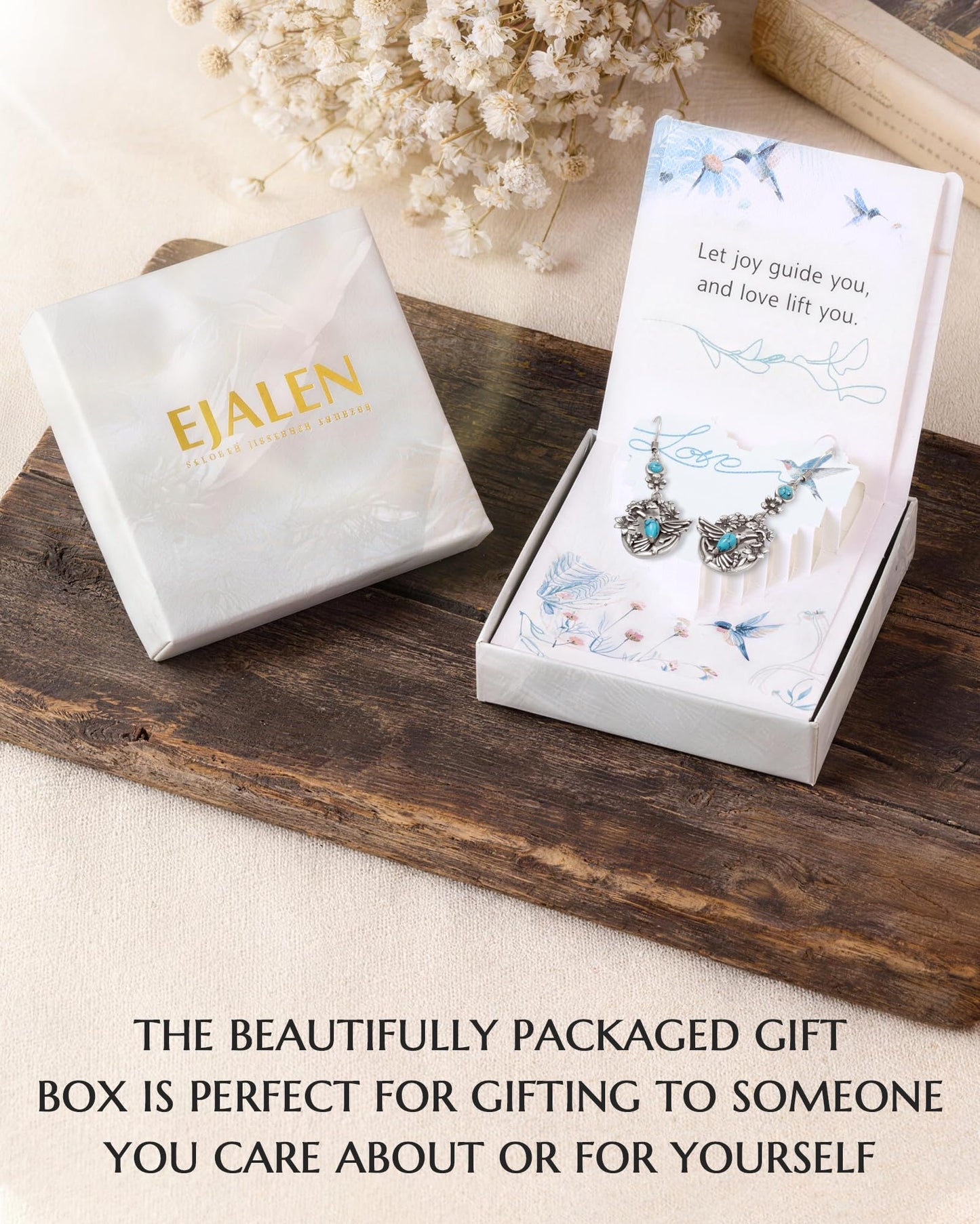 925-Sterling-Silver Turquoise Hummingbird Dangle Earrings - Vintage Boho Floral Jewelry Gift for Women Mom on Birthday, Mother’s Day, Holiday