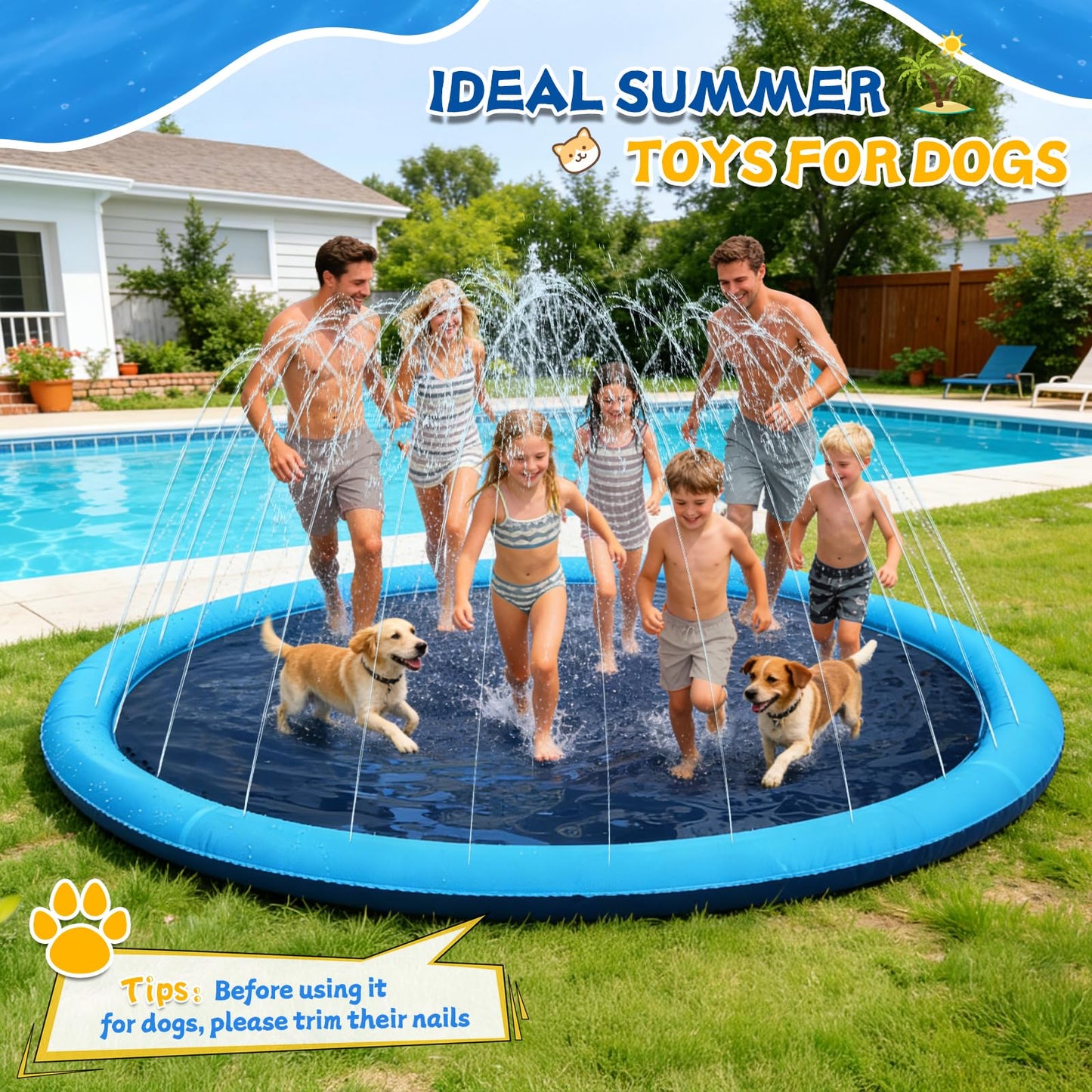 107inch Extra Large Non-Slip Splash Pad Sprinkler for Kid and Dog, Toddler Outdoor Toys for Ages 3-12 Boys Girls, Kiddie Dog Pool, Summer Outdoor Water Kids Toys, Parent Games, Backyard, Lawn