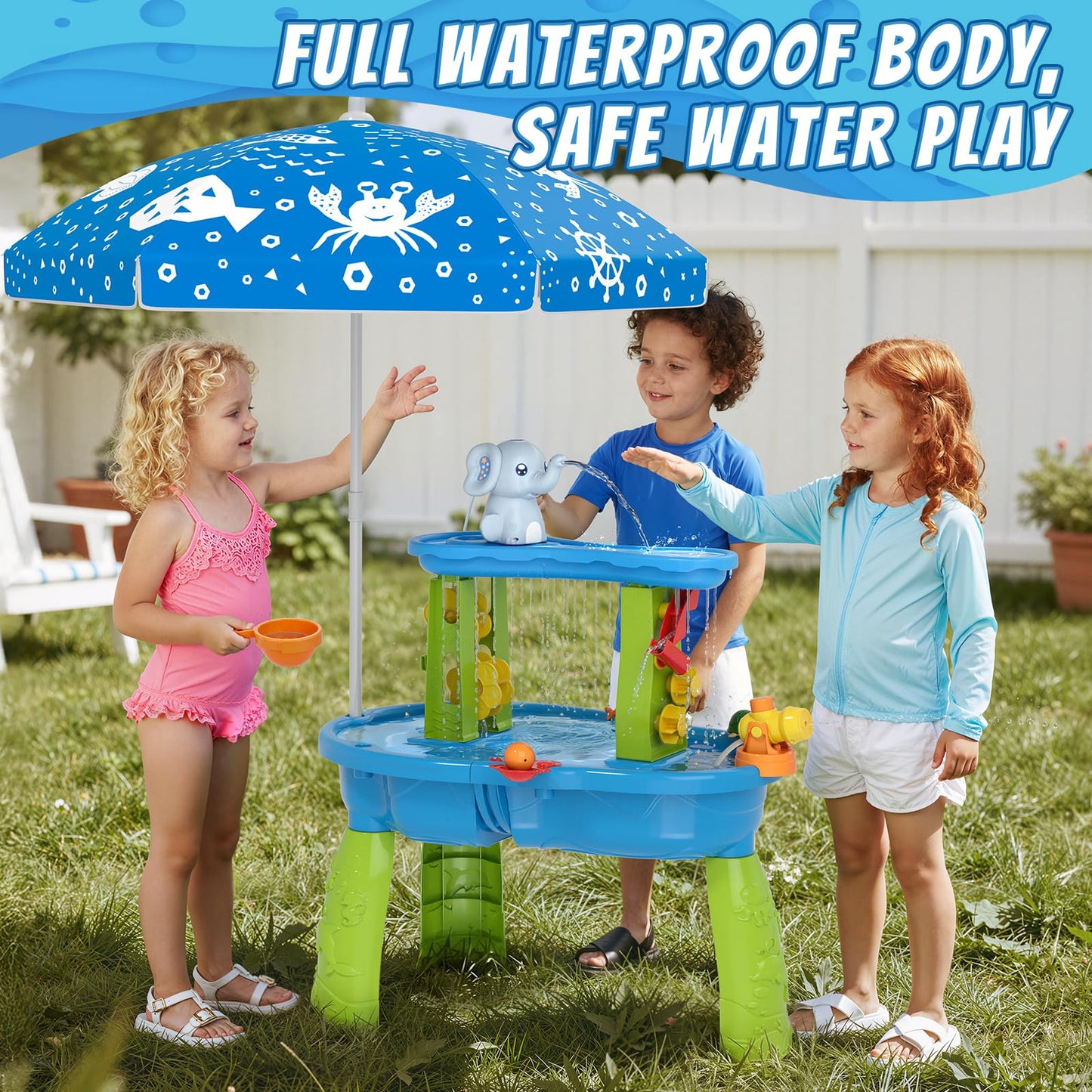 Wee Wonders Water Table Pump with Magnetic Sheet & Rechargeable, Elephant Water Pump Continuous Flow, Outdoor Sand and Water Table Toys Accessories for Toddlers, Summer Beach Toy Gifts for Kids 3-8