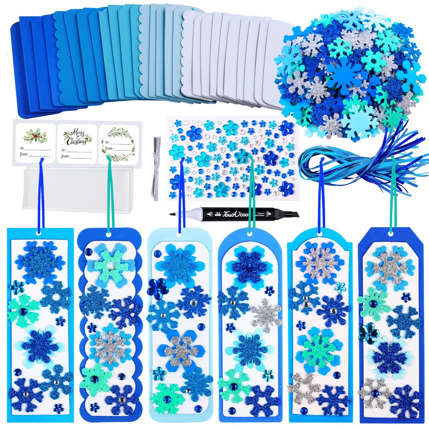 Winlyn 24 Sets Christmas Craft Kits Winter Crafts DIY 3D Christmas Snowflake Bookmarks Art Sets Snowflake Foam Stickers Arts and Crafts for Kids Party Favor Holiday Seasonal Home Classroom Activities