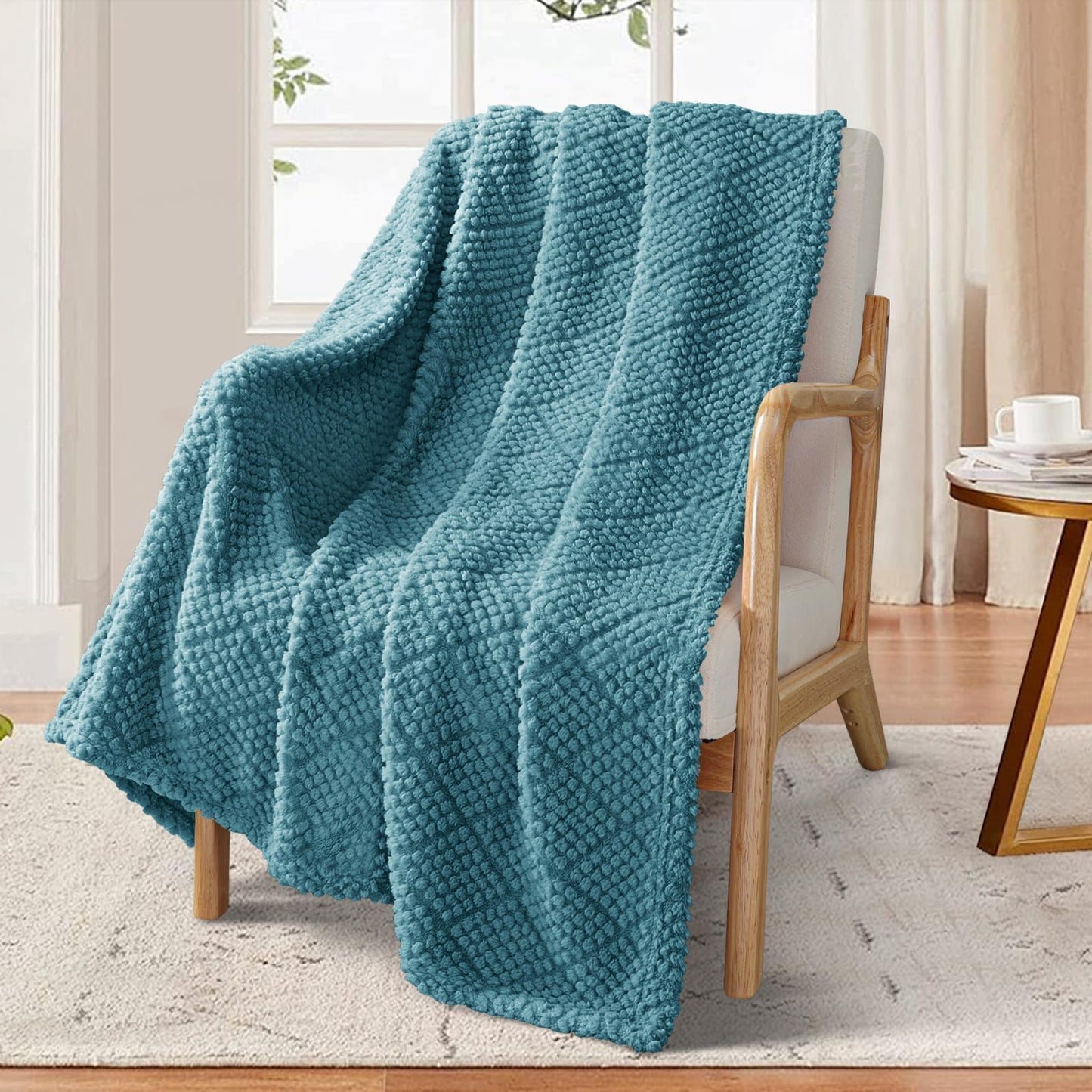 Whale Flotilla Fuzzy Fleece Throw Blanket for Couch, Bed, Soft Fluffy Jacquard Waffle Blankets for All Season, Lightweight and Warm, 50x60 Inch, Slate Blue