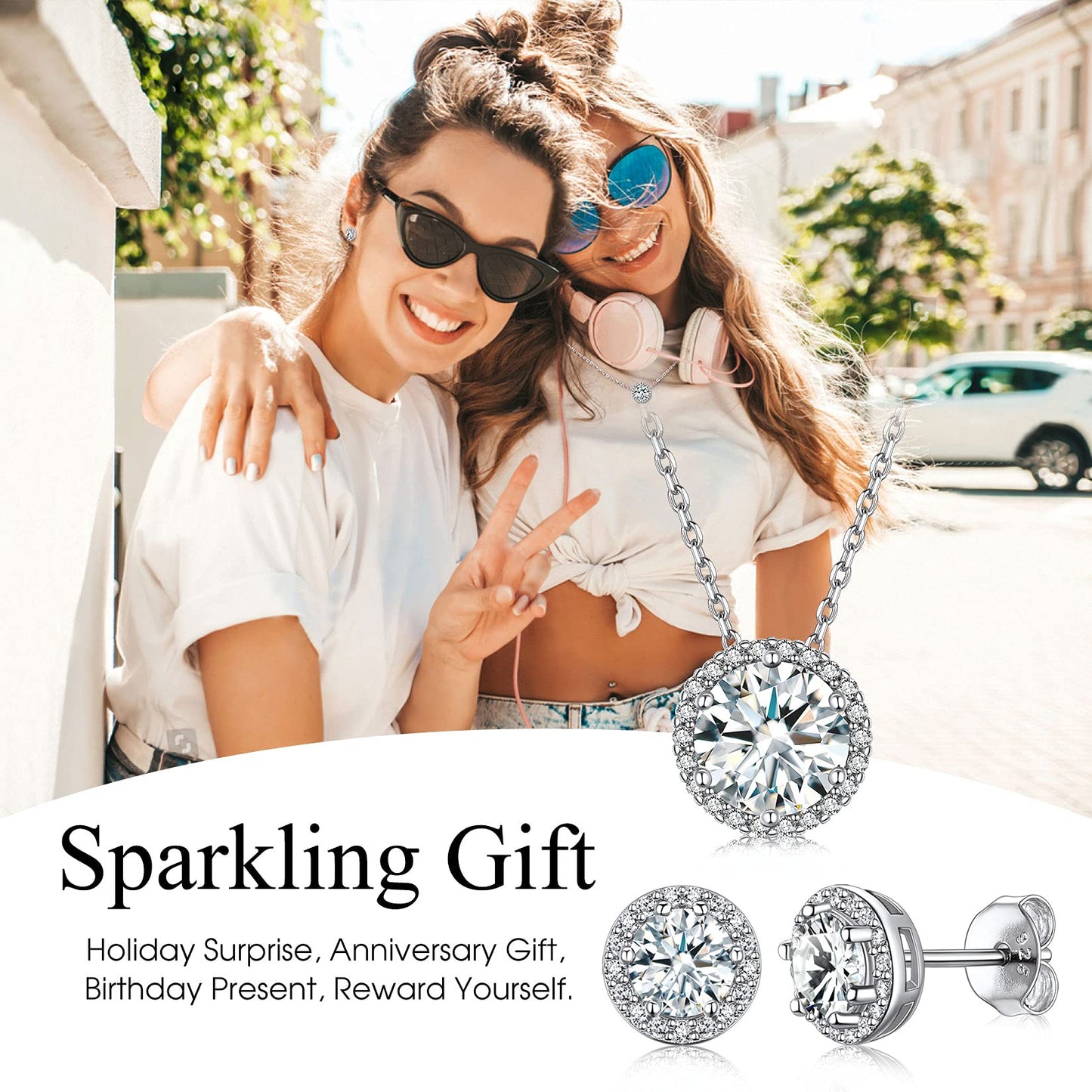 Bestyle 925 Sterling Silver Round Cut Birthstone Stud Earrings for Women, April White Diamond Stud Earrings with Love and Purity, Best Women Earrings for Everyday Wear