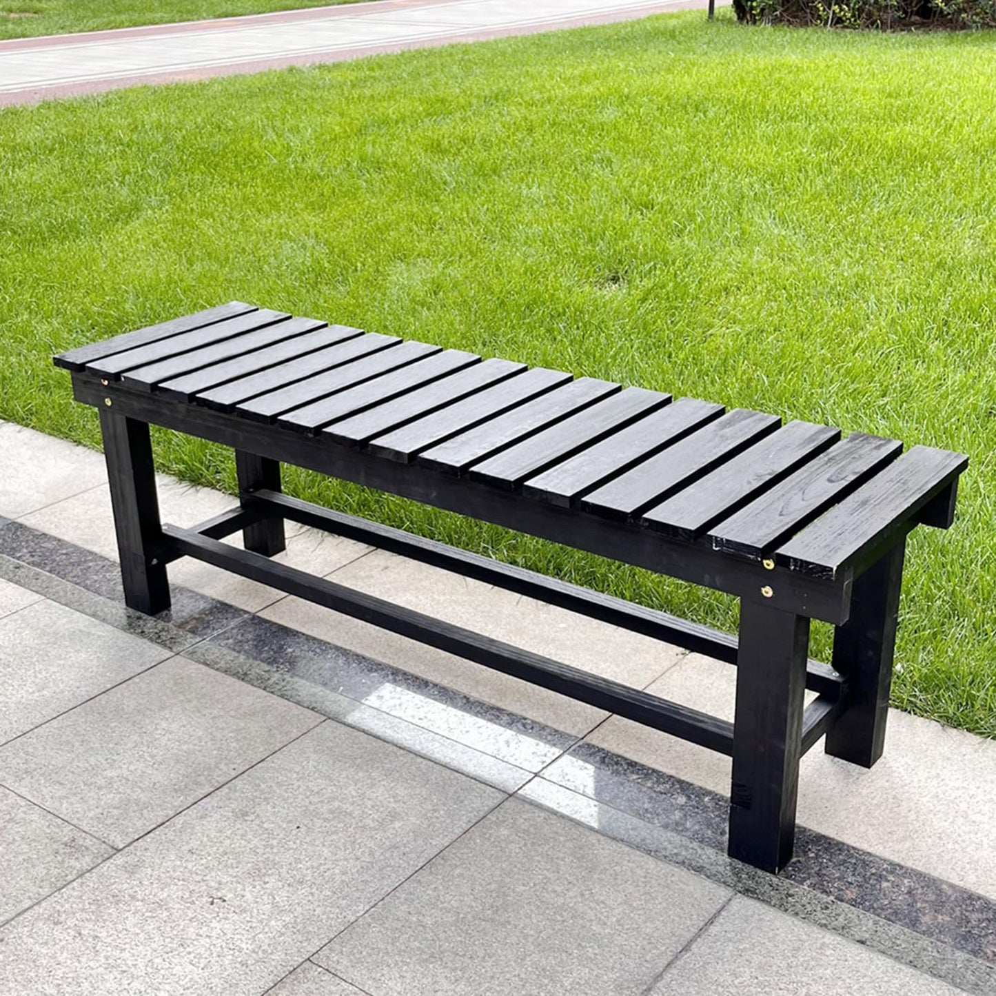YangAera 47.2'' Outdoor Garden Benches Weatherproof Patio Bench Two-Person Seat Backless Bench Wood Bench with Slatted High Temperature Bench for Front Porch Backyard (Upgraded to Prevent Fading)