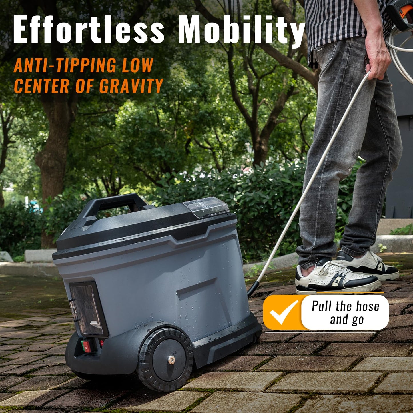 FlowMangol Freelander cPX4000 Portable Cordless Pressure Washer with 4.5 Gallon Tank & 4 Wheels, 725 PSI True Pressure, 2 x 4.0Ah Battery Power Washer for Car Washing, Outdoor Rinsing and Pet Shower