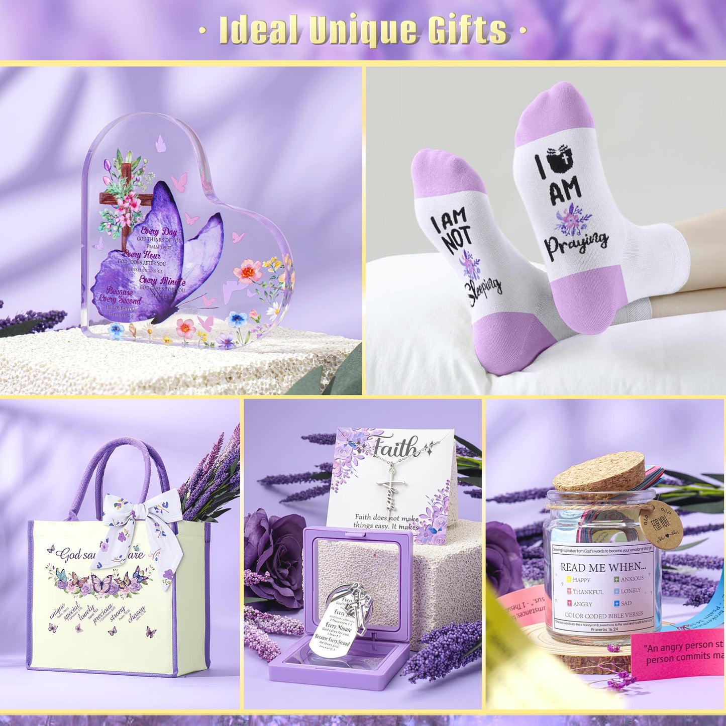 13PCS Christian Gifts for Women Faith,Self Care Package Get Well Soon,Lavender Relaxing Spa Care Package Mothers Day Baskets for Her Mom Friend Sister Wife Valentine's Day Gift, Birthday Gifts