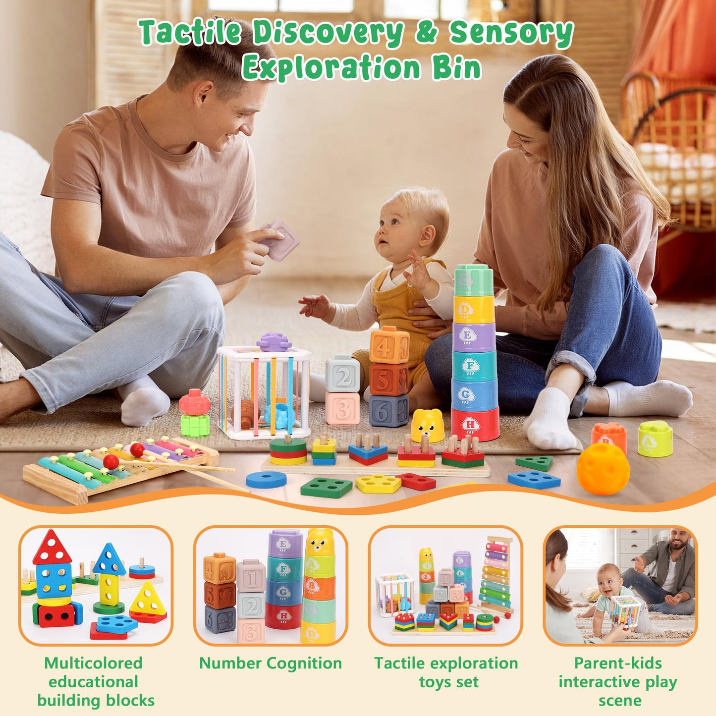 FlufiFiea 6 in 1 Montessori Baby Toys 6-12-18 Months Infant Sensory Developmental Toys Set, Toddler Gift Early Learning Baby Toys for 1 Year Old Boys Girls