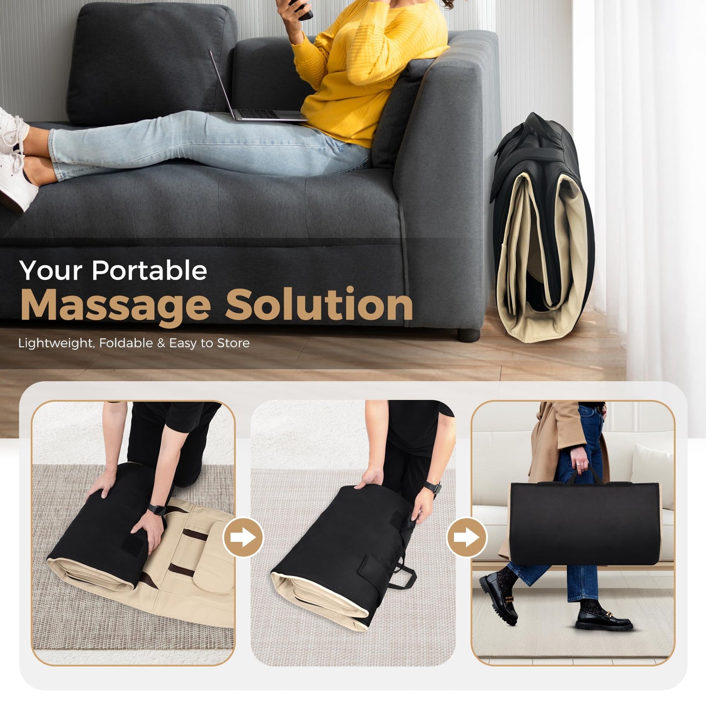fuptos Full Body Massage Mat with Airbag Stretching, Back Massage Pad, Neck & Shoulder Relief, Lumbar Traction, HIPS Massage, 6 Modes 5 Intensities 2 Heat Levels, Foldable, Fit 5'1-6'2
