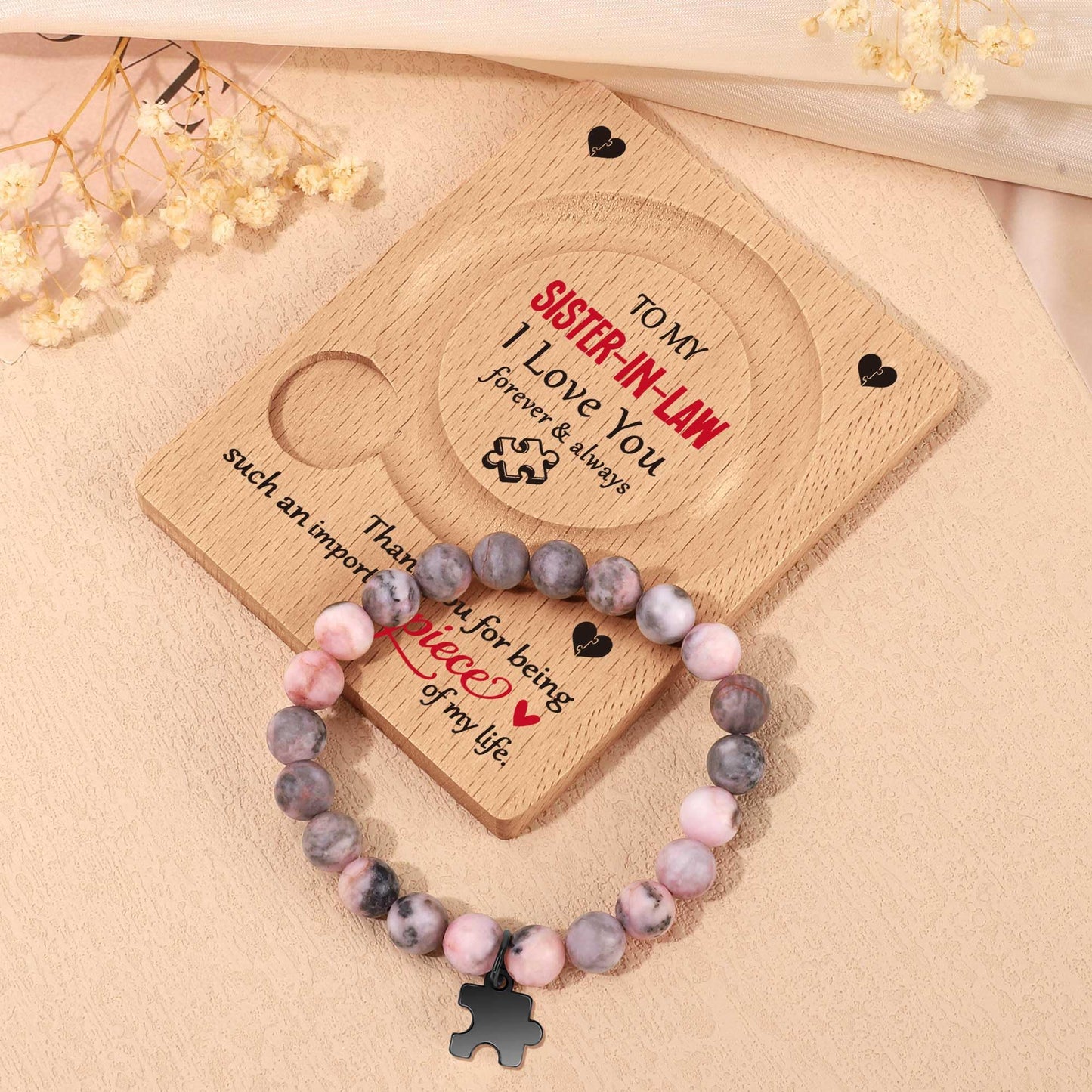 WZHENAINI Sister in Law Gifts, Sister Mothers Day Birthday Gift for Her, Unique Sisters Bracelets Mother's Day Wedding Annivesary White Elephant Gifts for Women Stocking Stuffers