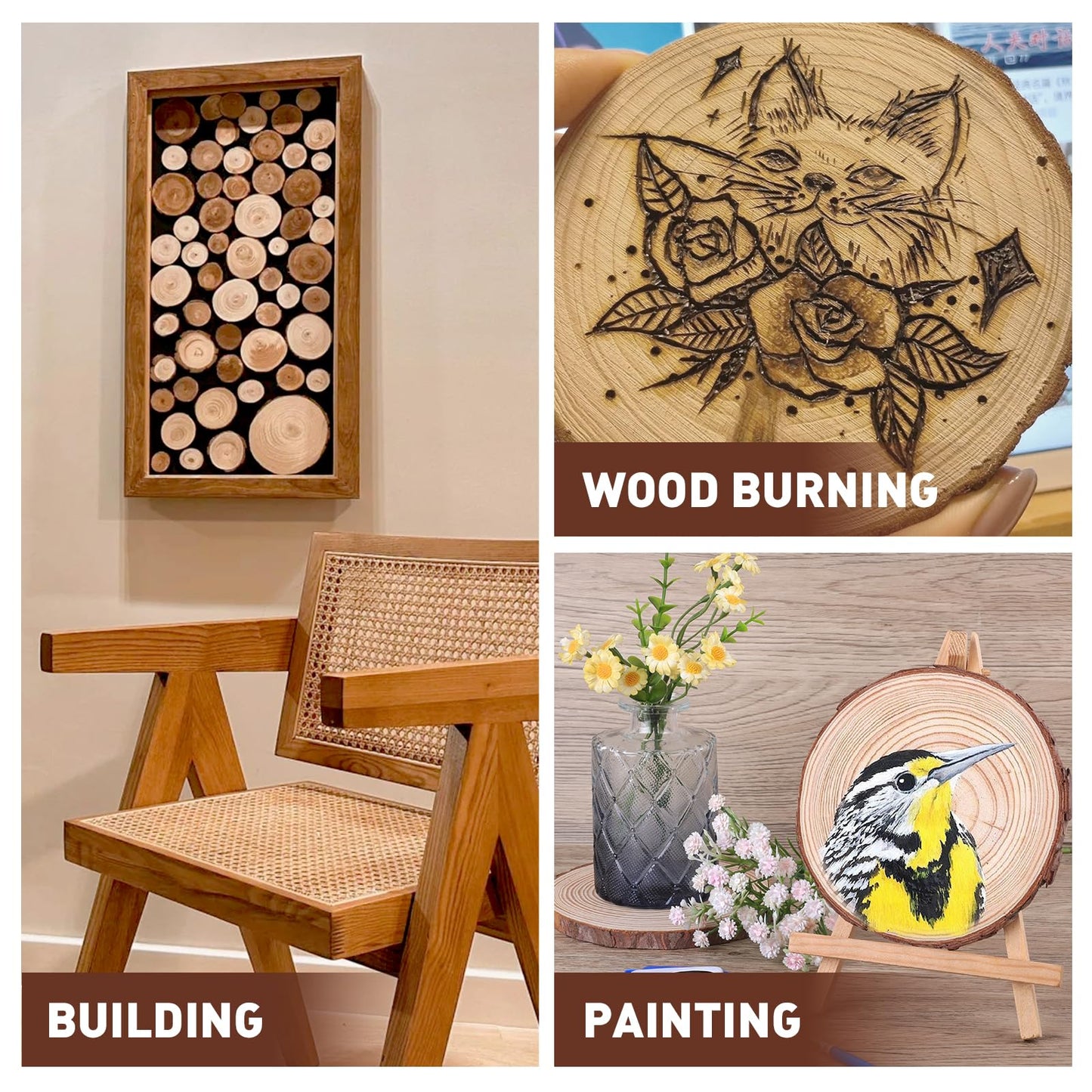 24 Pcs Unfinished Natural Wood Slices for Crafts.3.5-4 Inch Wood Rounds for Craft Supplies. Wood Circles with Tree Bark for Christmas Ornaments,DIY Gifts,Wood Coasters.Painting.