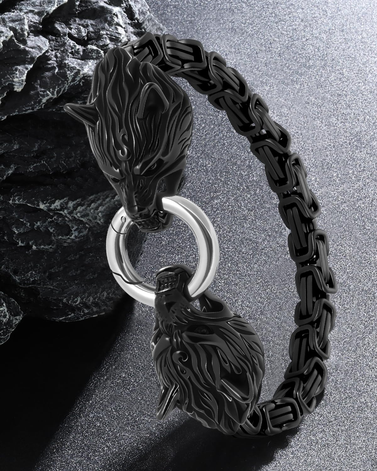 LuxGoth Stainless Steel Wolf Head Heavy Cuban Link Chain Bracelet Gothic Punk Rock Biker Vintage Viking Animal Franco Link Curb Bracelet Jewelry for Men Black GTS-B1B45901