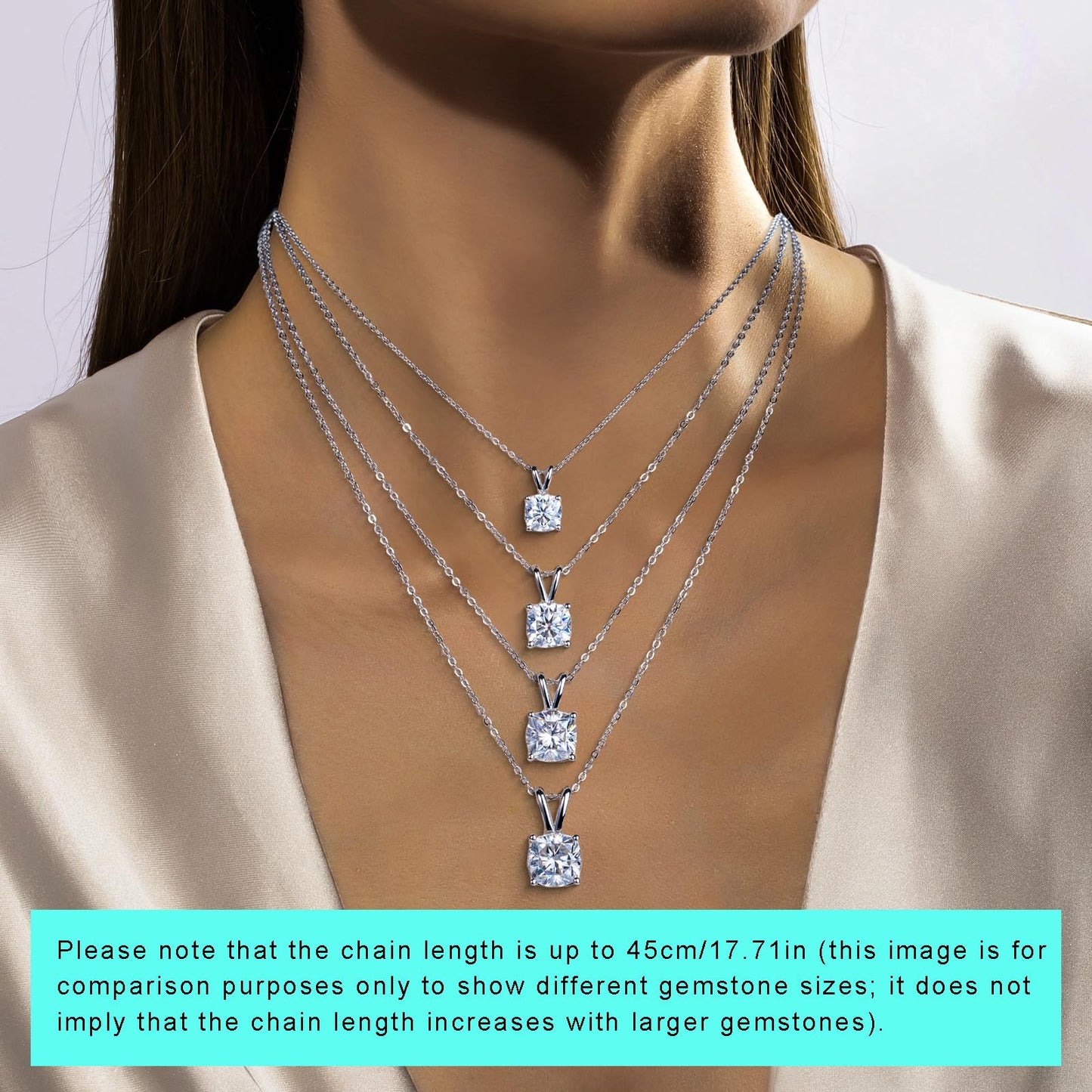 AnuClub Cushion Cut Moissanite Pendant Necklace 2CT D Color VVS1 925 Sterling Silver Everyday Wear Necklace for Women Wife Her with Certificate, 40+2+3cm Adjustable Chain
