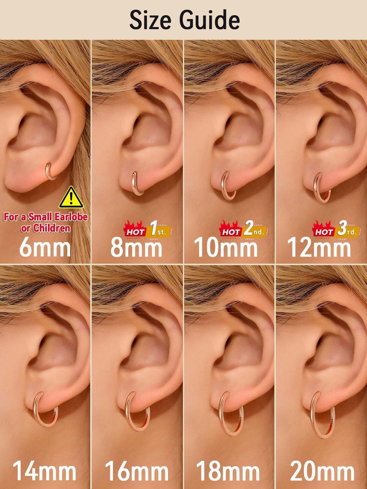 FaithHeart 925 Sterling Silver Huggie Hoop Earrings, Small Silver Hoop Earring for Women, Rose Gold Hypoallergenic Cartilage Earrings for Women 8mm