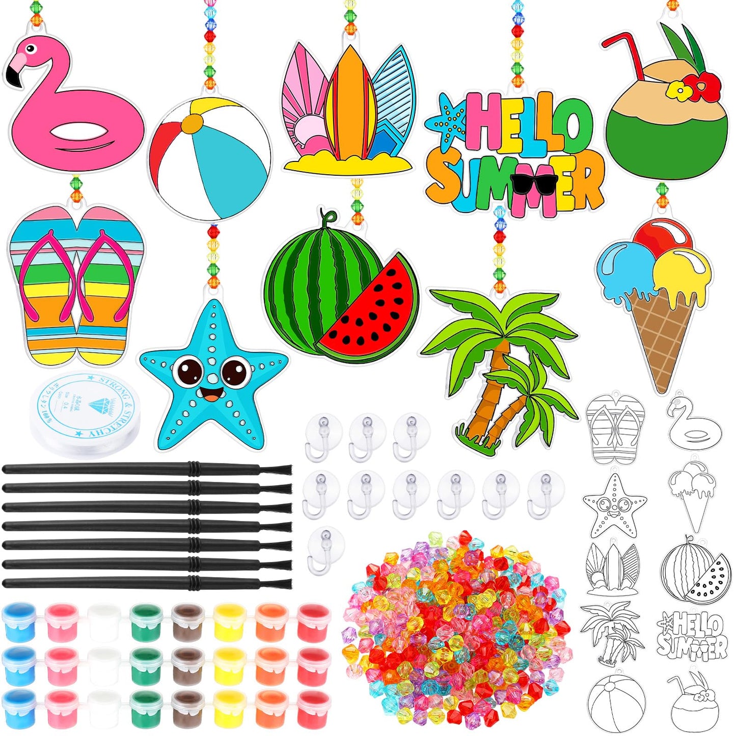 Sonwyoung 30 Sets Summer Suncatchers Craft Kits, DIY Glow in The Dark Suncatcher Kits Stained Glass Window Paint Art for Party Activities Art Craft Party Favors