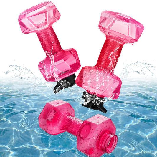 Soulchen 2 Pcs PE Water Weights for Pool Exercise, Water Filled Dumbbells with Non-Slip Handle, Adjustable Pool Dumbbell Aerobics for Aerobics Weight Loss Aqua Therapy Pools Fitness(Pink)