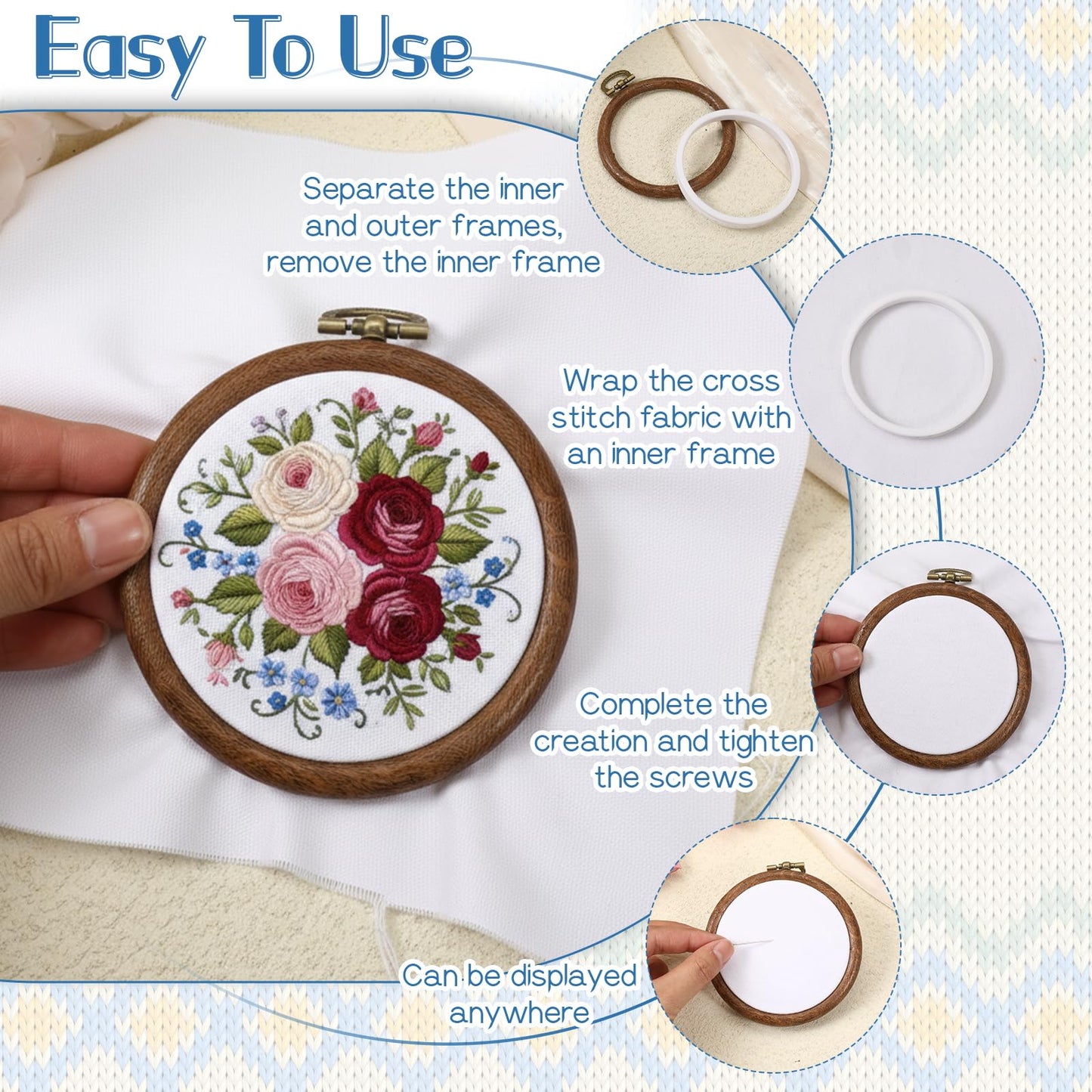 Yuanan 15 PCS 3 Inch Embroidery Hoops, Decorative Imitated Wood Cross Stitch Hoops Small Embroidery Hoop Bulk Embroiderys Hoop Circle Embroiderys Frame for DIY Art Craft Sewing Hanging Ornaments