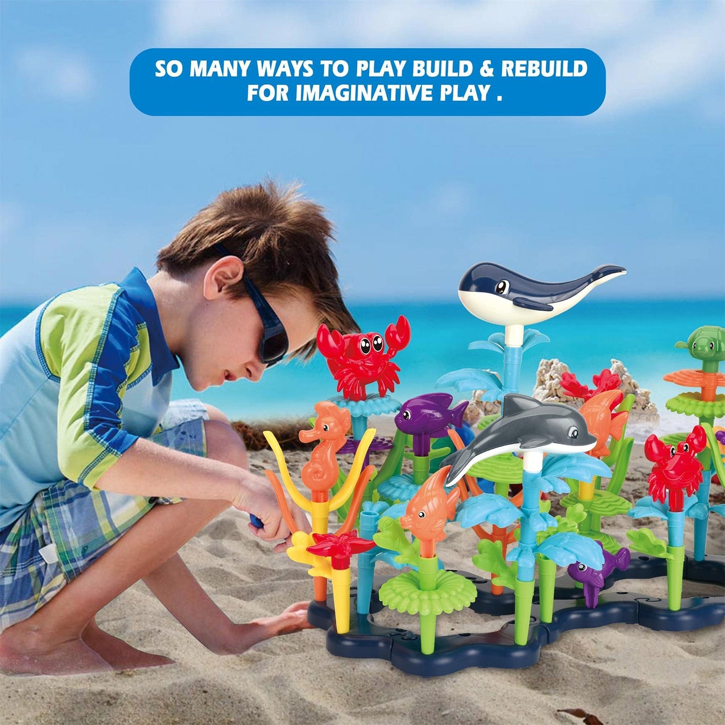 KC Republic Ocean Reef 125 pcs Building Toy Set for Toddlers and Kids Age 3, 4, 5, 6 Year Old Boys and Girls Stacking Reef Garden Building Toy STEM (125 pcs)