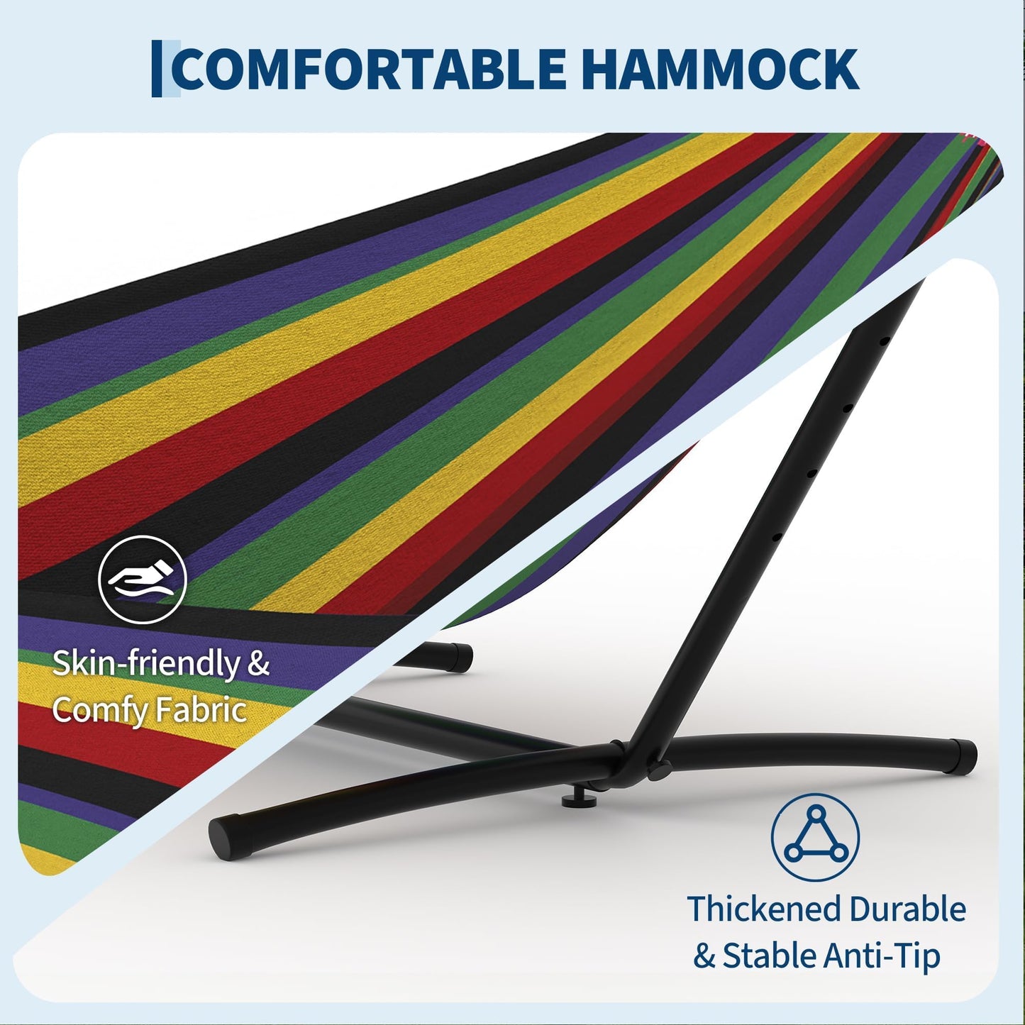 Hammock Chair Outdoor with Stand - Heavy Duty 500LB Capacity Portable Hanging Swing Chair for Patio, Garden, Backyard, Camping -Polyester Blend with Adjustable Steel Frame & Carry Bag