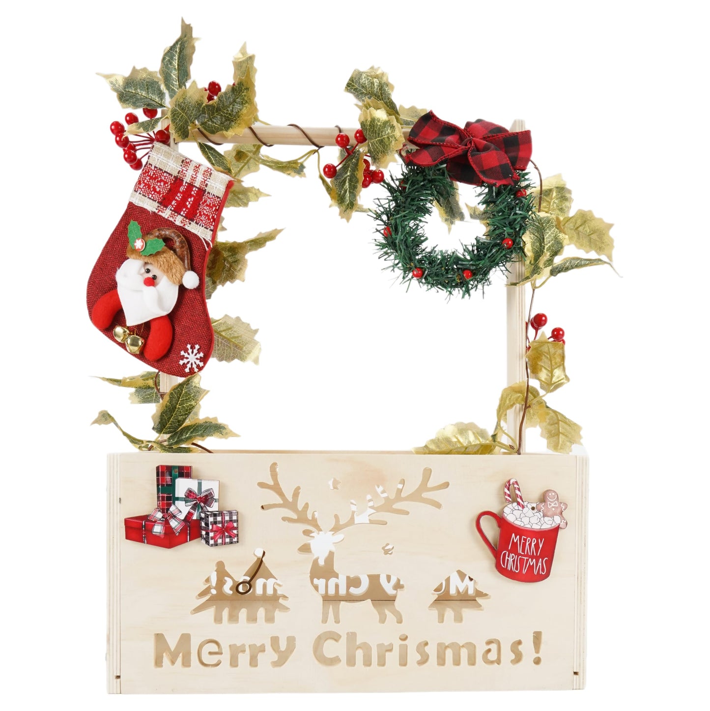 XIANMEI Wooden Baby Shower Crate Closet, Shower Basket with Artificial Vines & Garland, Perfect Gifts for Newborn, Pregnancy New Parent