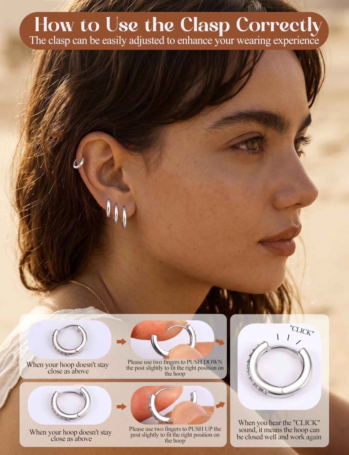 MILACOLATO 4 Pairs 925 Sterling Silver Earrings for Women, Sterling Silver Filled Small Huggie Hoop Earrings Sets for Multiple Piercing Hypoallergenic Jewelry, Cartilage Earrings Stacks