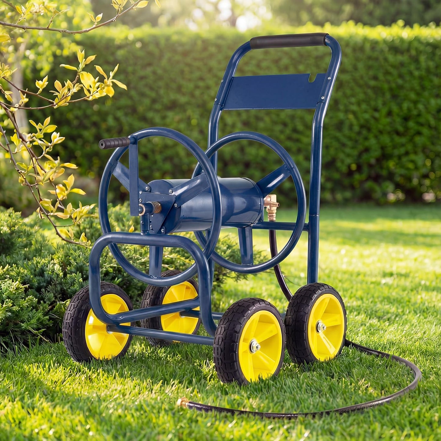 Toolsempire Garden Hose Reel Cart, Mobile Water Hose Cart with Heavy-duty Metal Frame & 4 Solid Wheels, Hold up to 330 ft of 5/8" Hoses, Outdoor Planting Tool for Lawn & Backyard (Navy Blue)