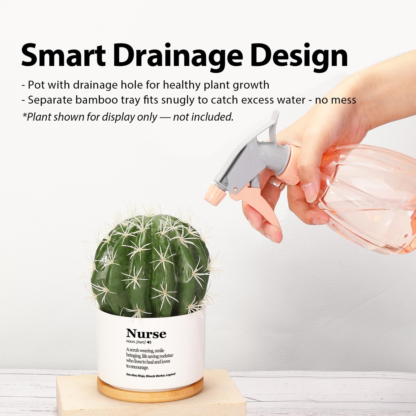 Nurse Definition Nurse Gift Appreciation Nurses Week Nursing Student Practitioner RN Graduation Gifts Ceramic Succulent Plant Pot with Bamboo Tray Round Home Office Decor 3.5 Inch White (No Plants)