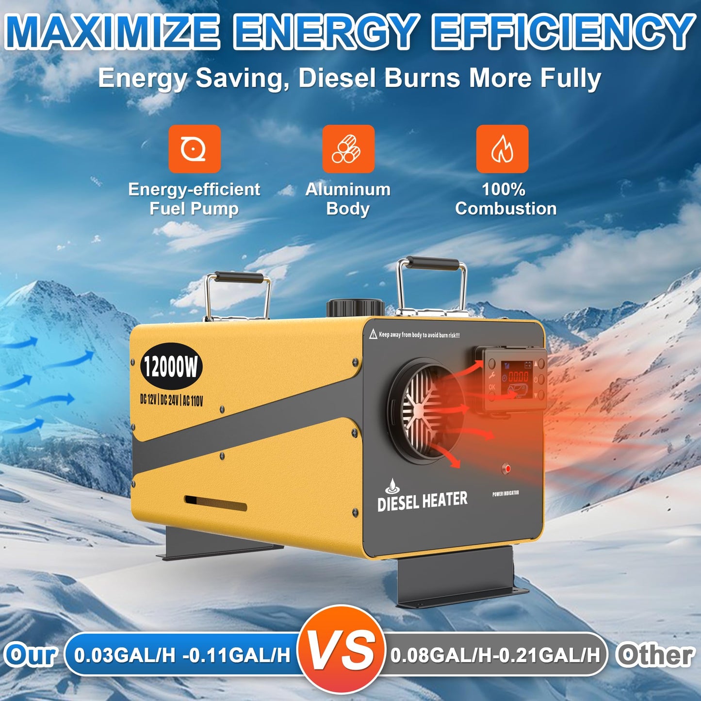 12000W Diesel Heater, 12V/24V & 110V All-in-One Diesel Air Heater, Rapid Heating Design for Motorhomes, Vans, Trucks, Yachts, Workshops and Camping Tents - Low Noise Heatr Equipment